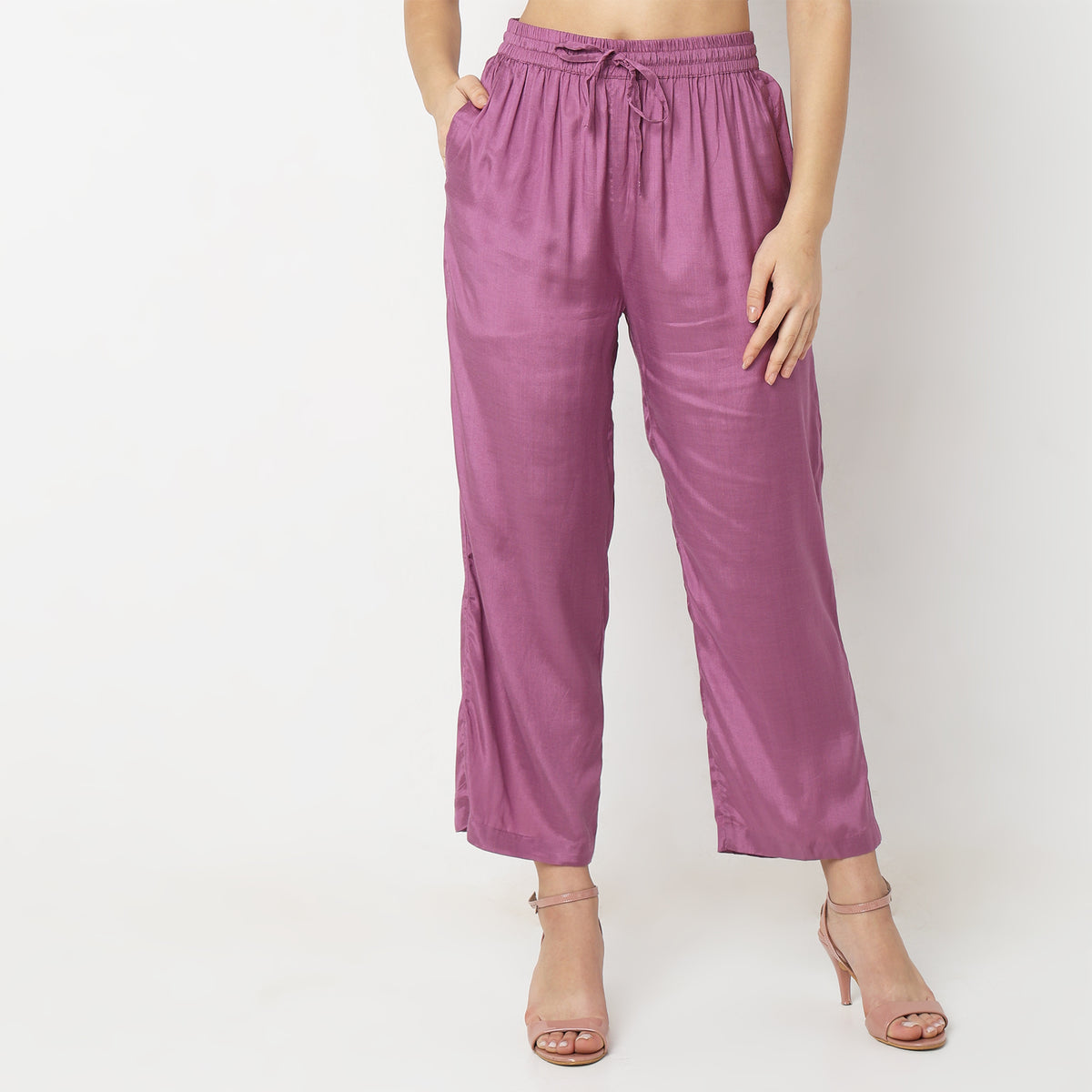 Straight Fit Solid Mid Rise Ethnic Pants