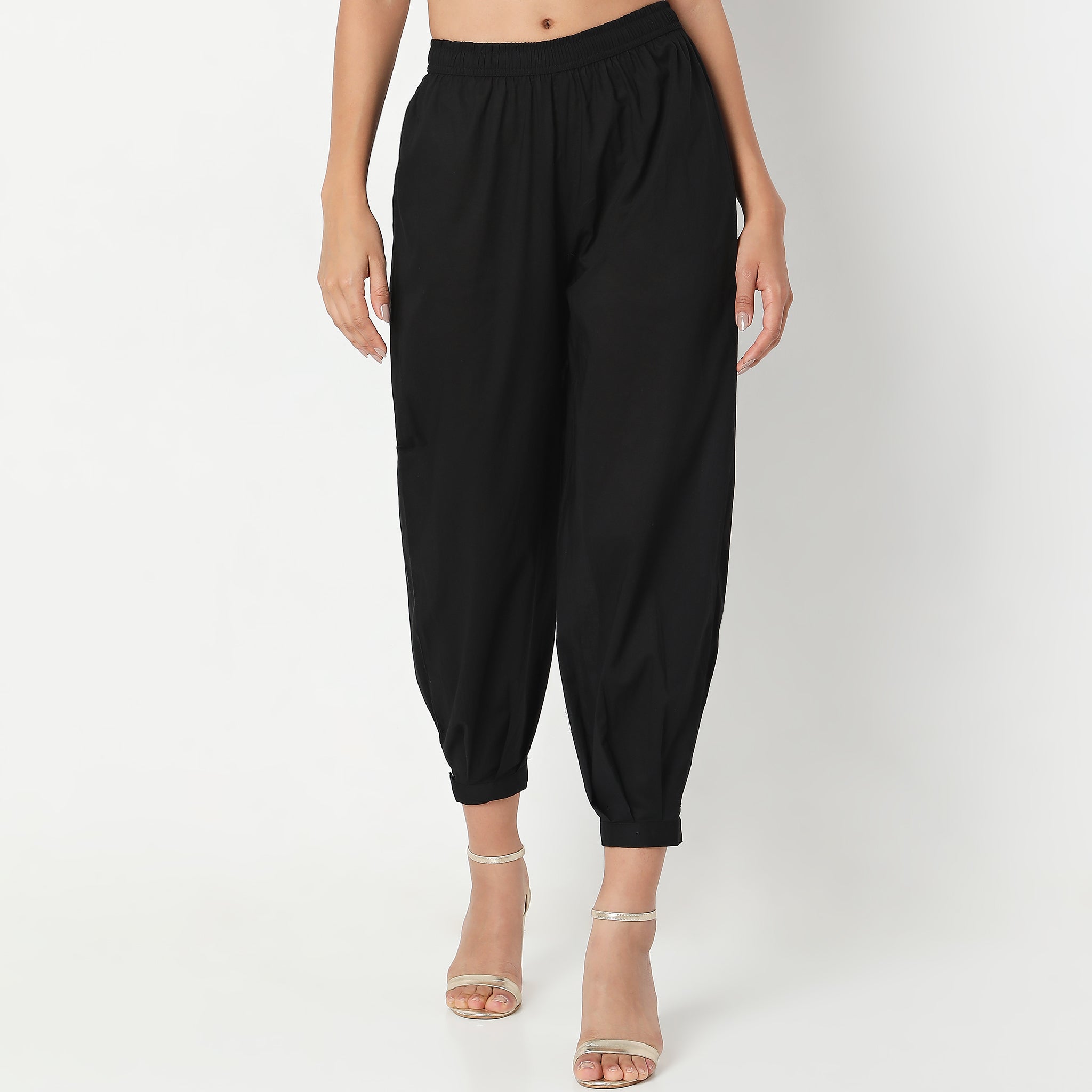 Relaxed Fit Solid High Rise Ethnic Pants