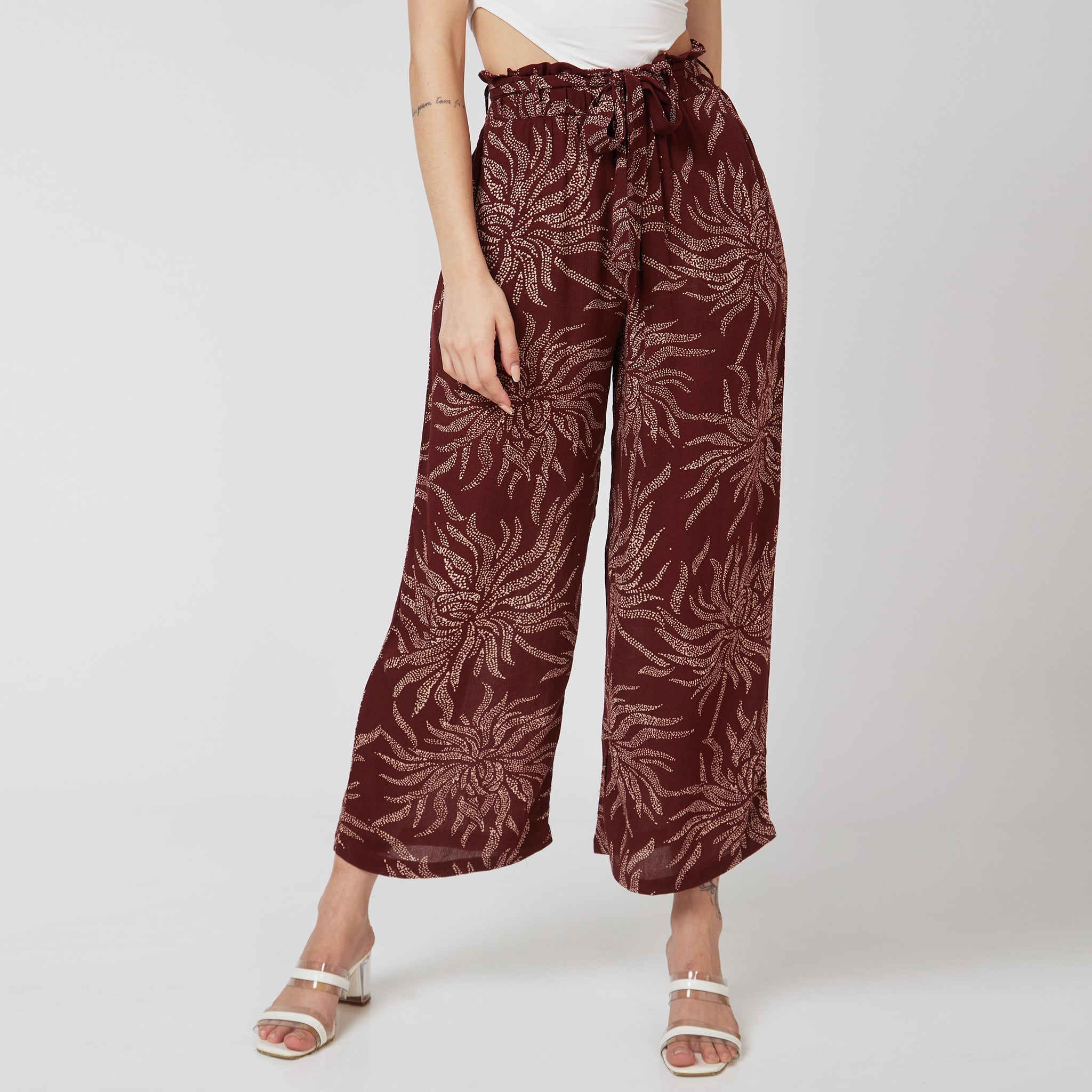 Women Wearing Flare Fit Printed Palazzo