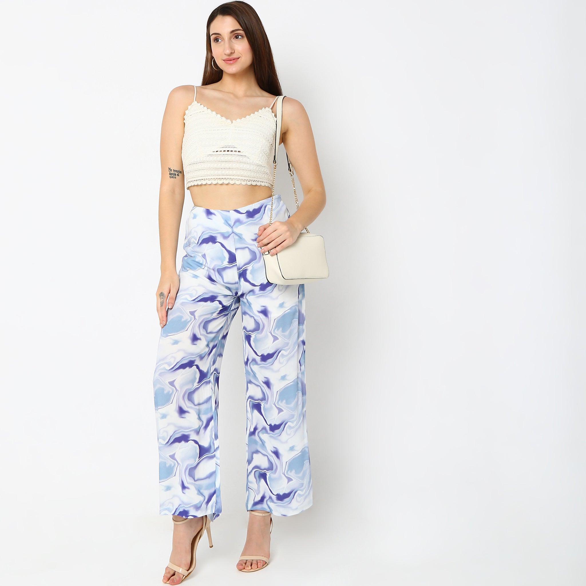 Flare Fit Abstract Mid Rise Palazzos