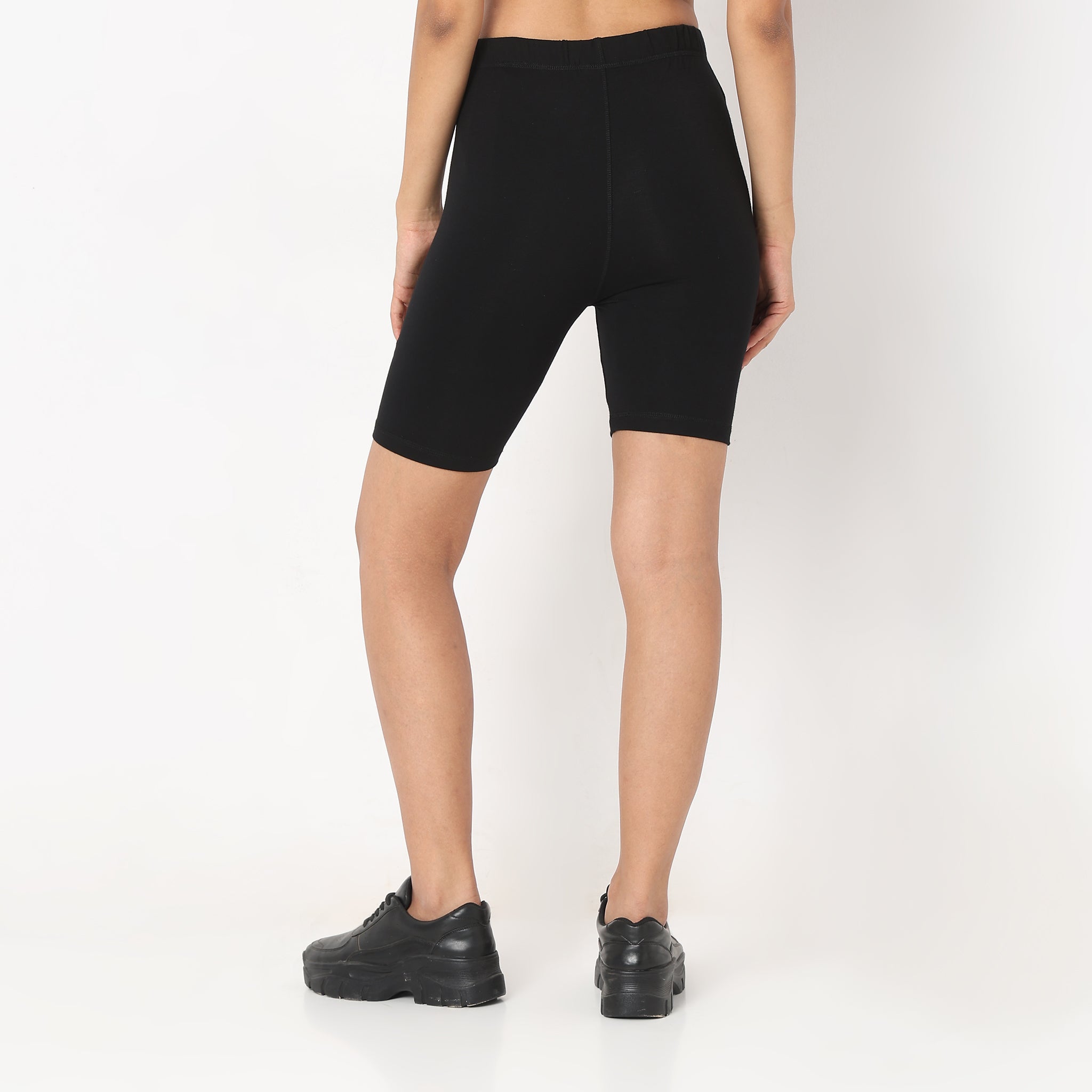 Skinny Fit Solid High Rise Shorts