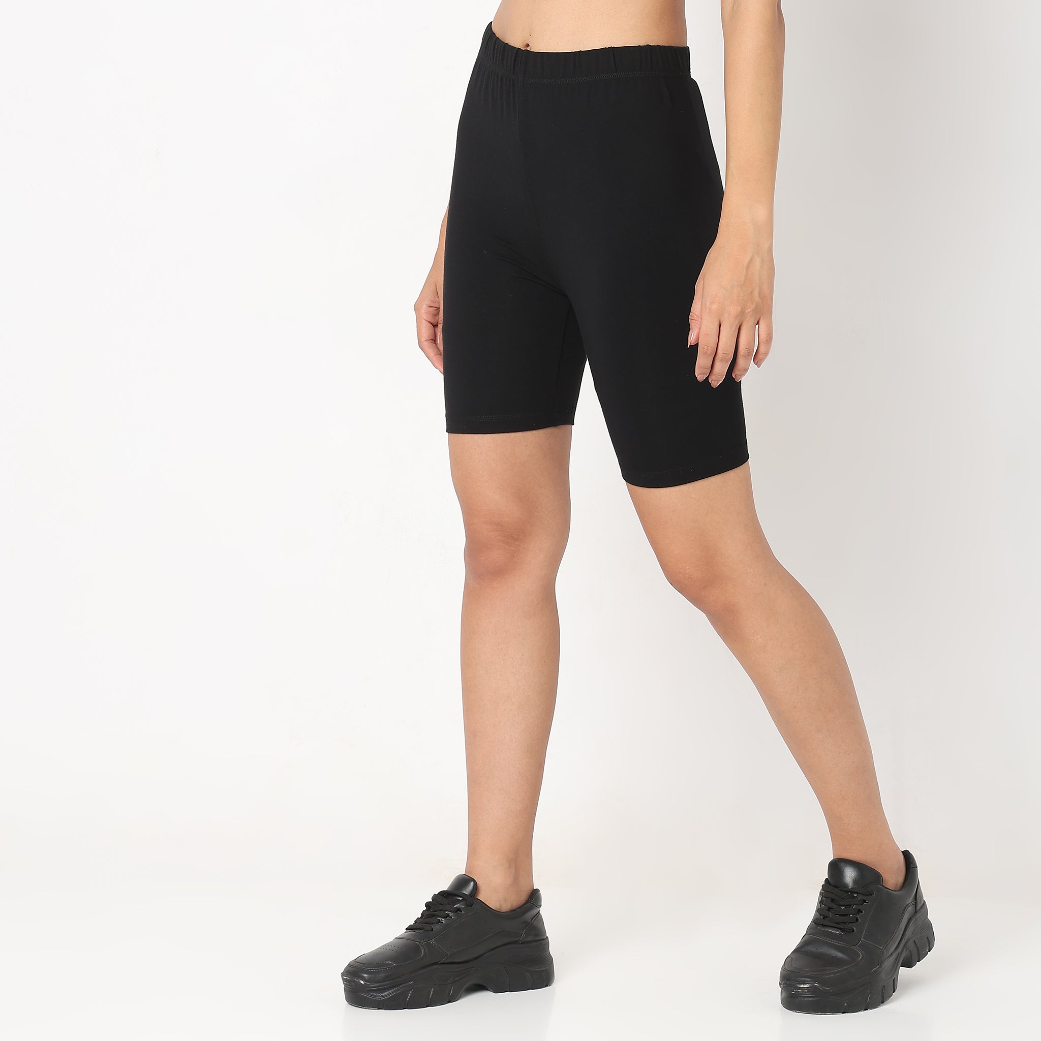 Skinny Fit Solid High Rise Shorts