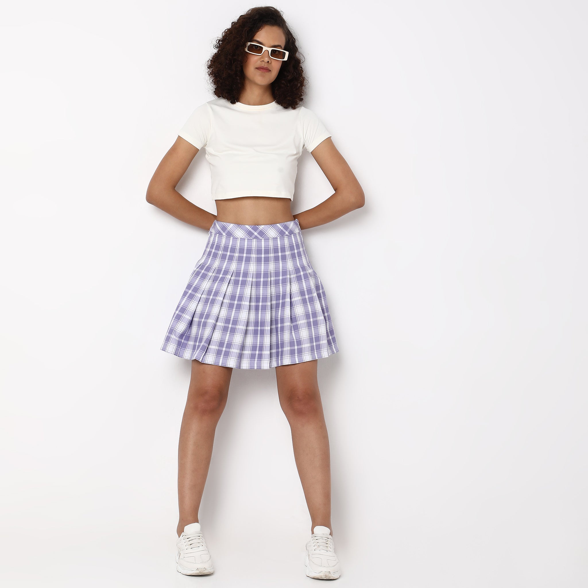 Flare Fit Checkered Mid Rise Skirts