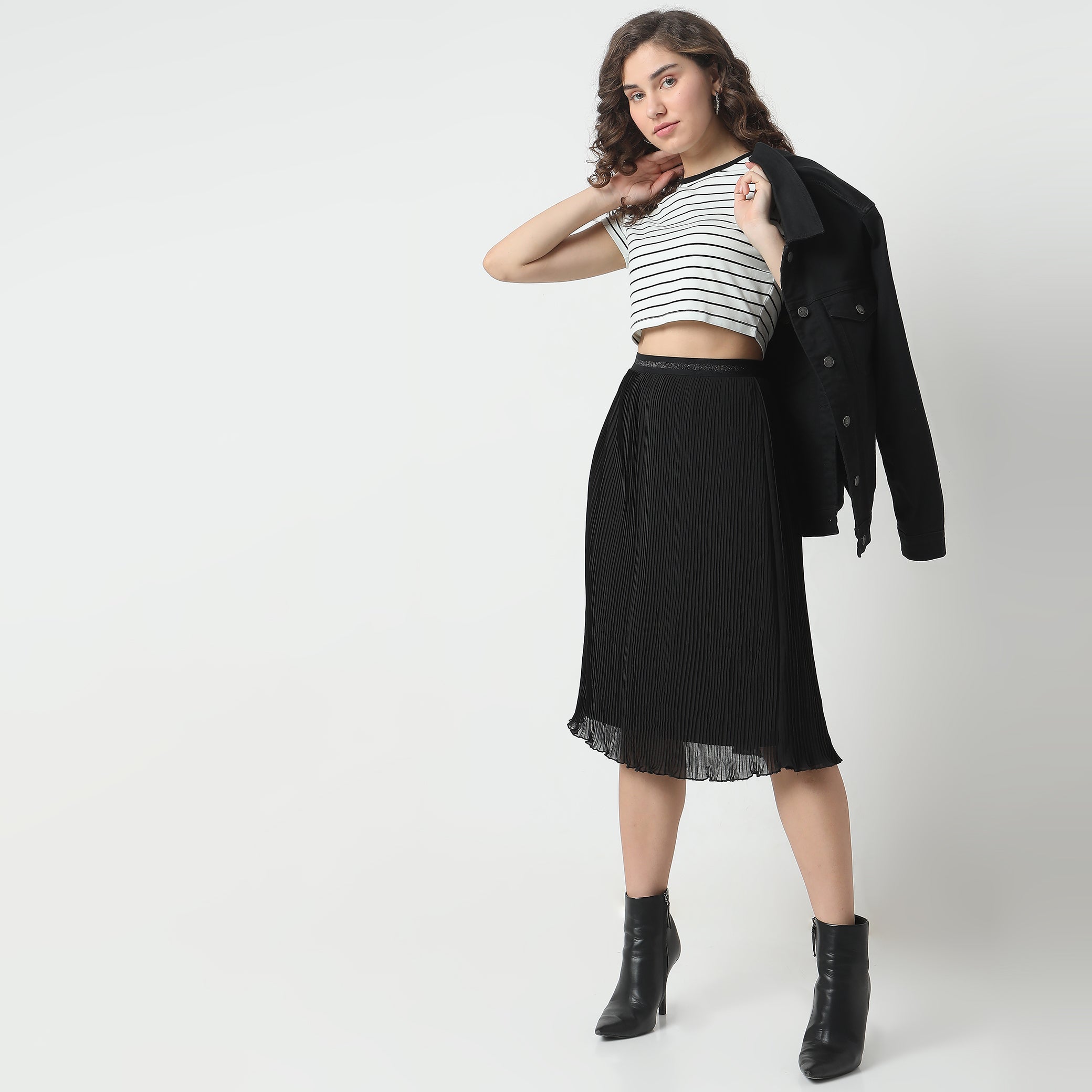 Regular Fit Striped Mid Rise Skirts