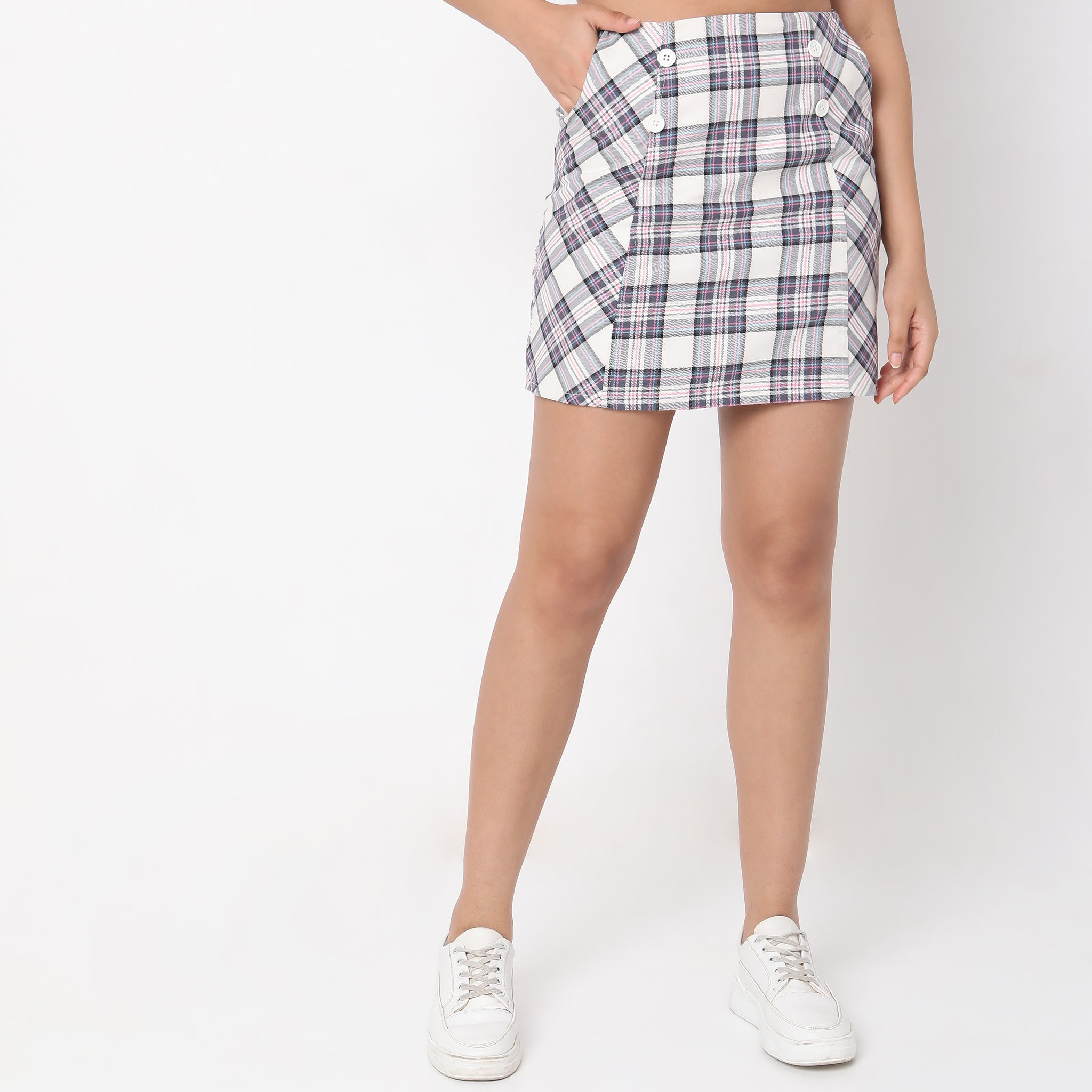 Regular Fit Checkered Mid Rise Skirts