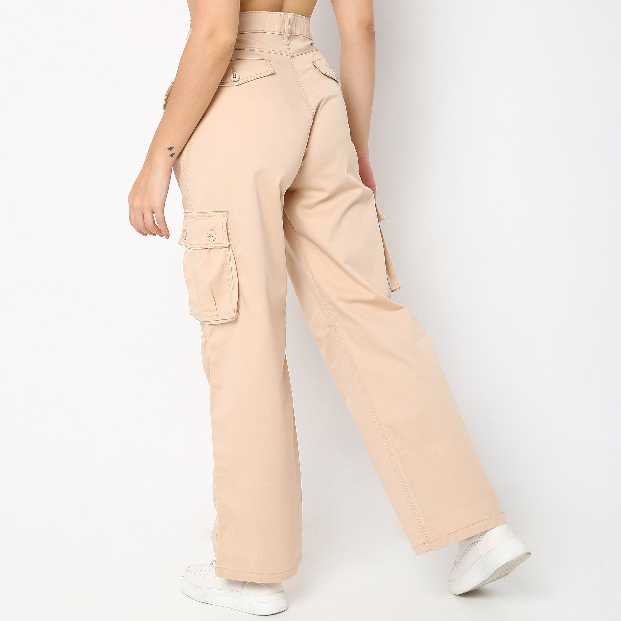 Regular Fit Solid High Rise Trousers