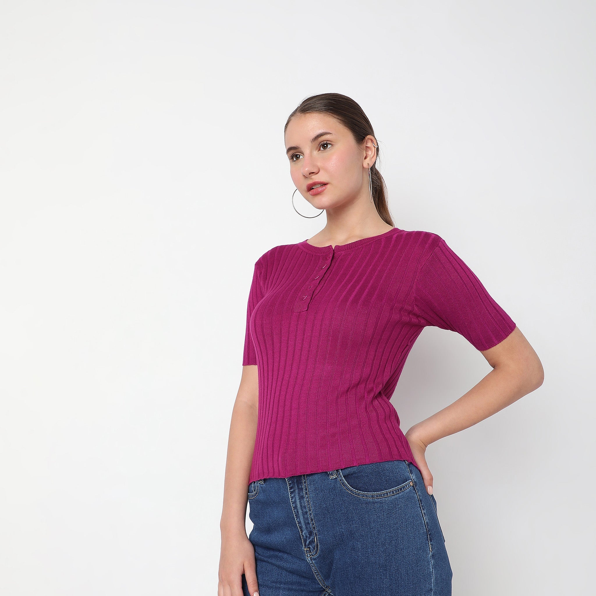 Women Wearing Slim Fit Solid Sweater