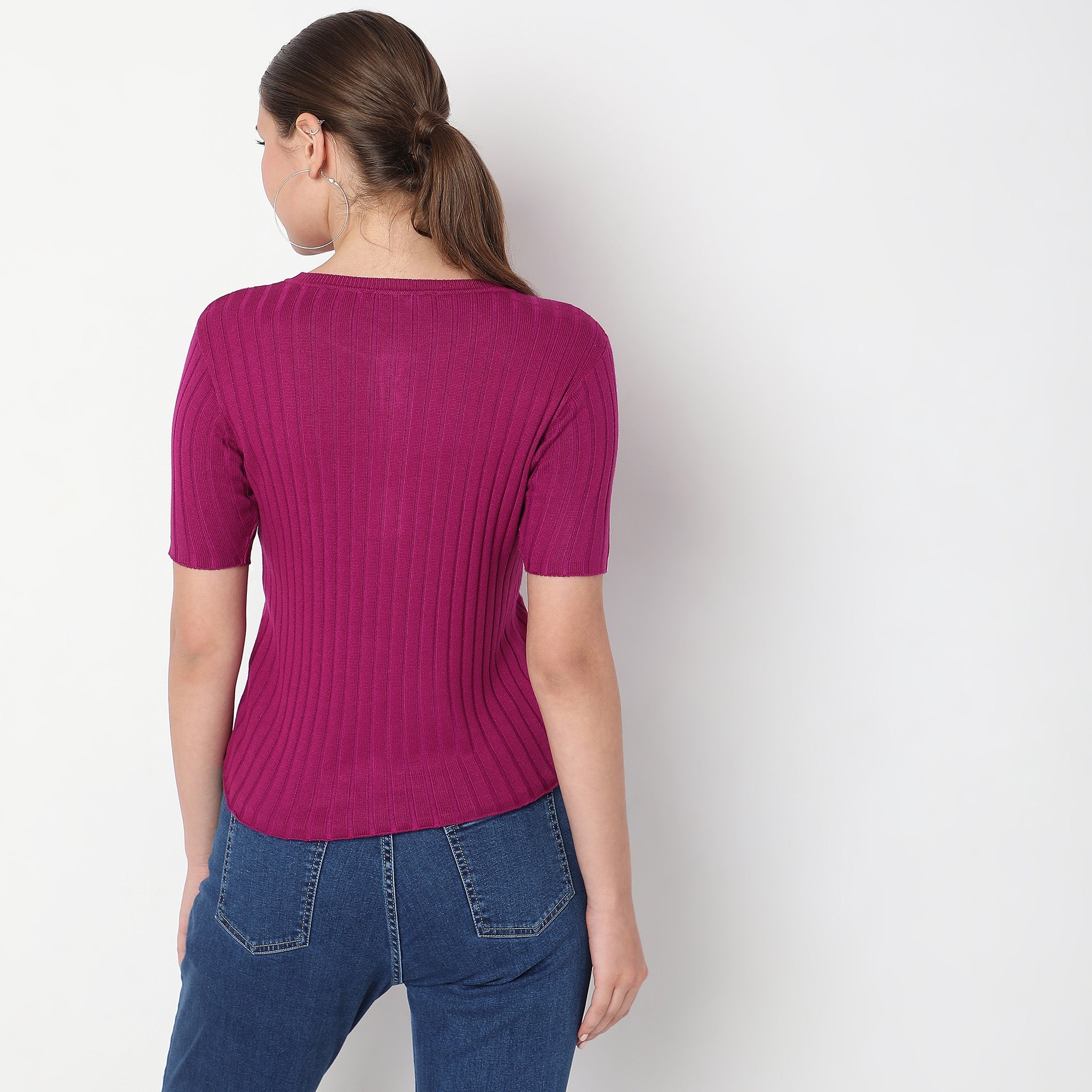 Women Wearing Slim Fit Solid Sweater