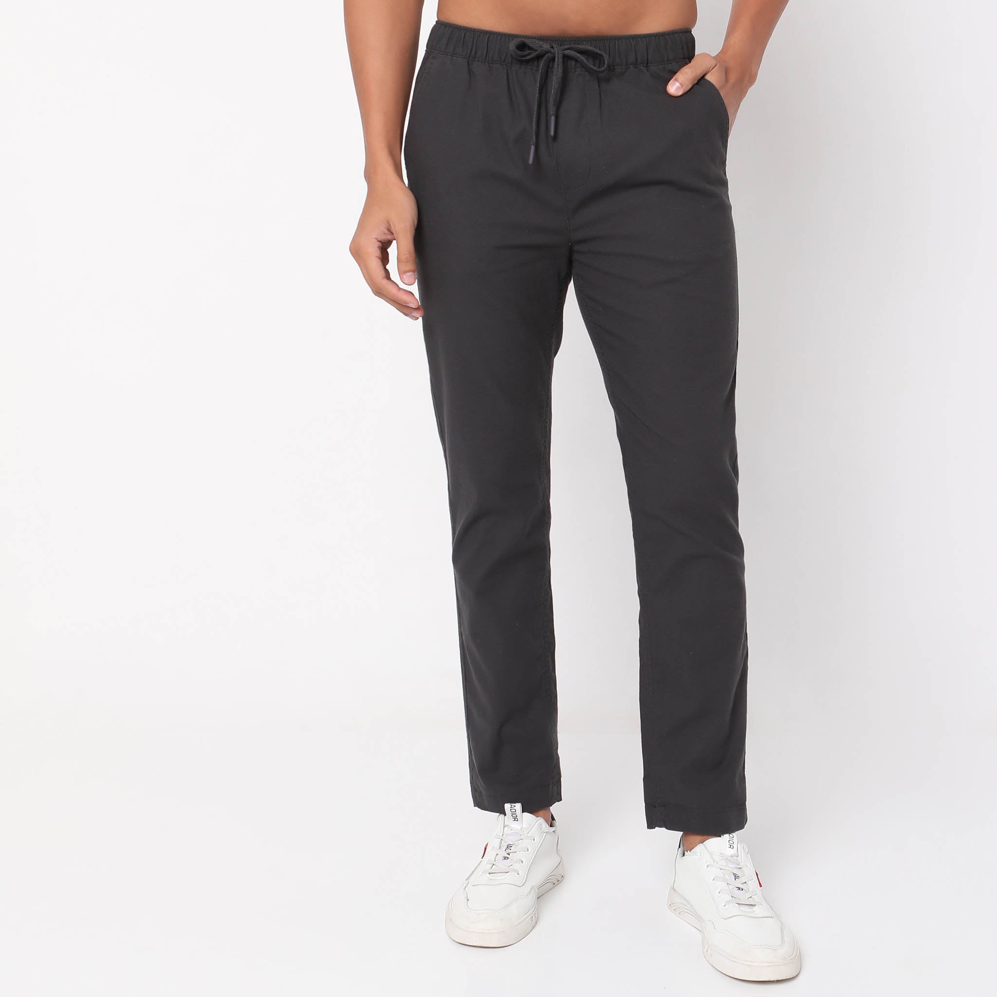 Regular Fit Solid Mid Rise Joggers