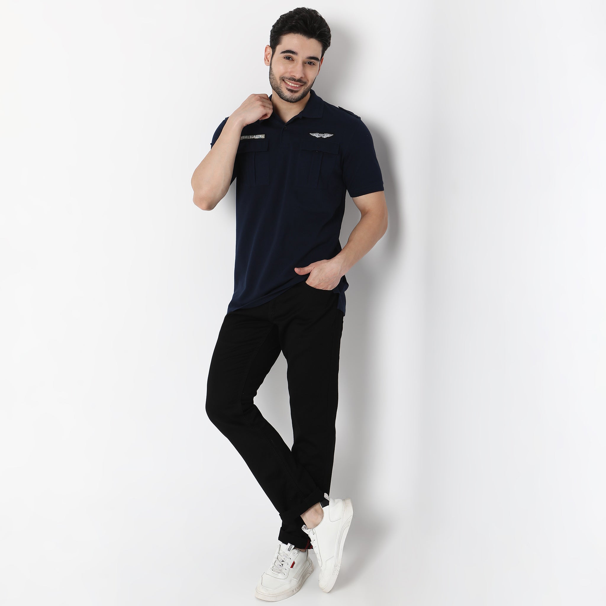 Black solid polo outlet t shirt