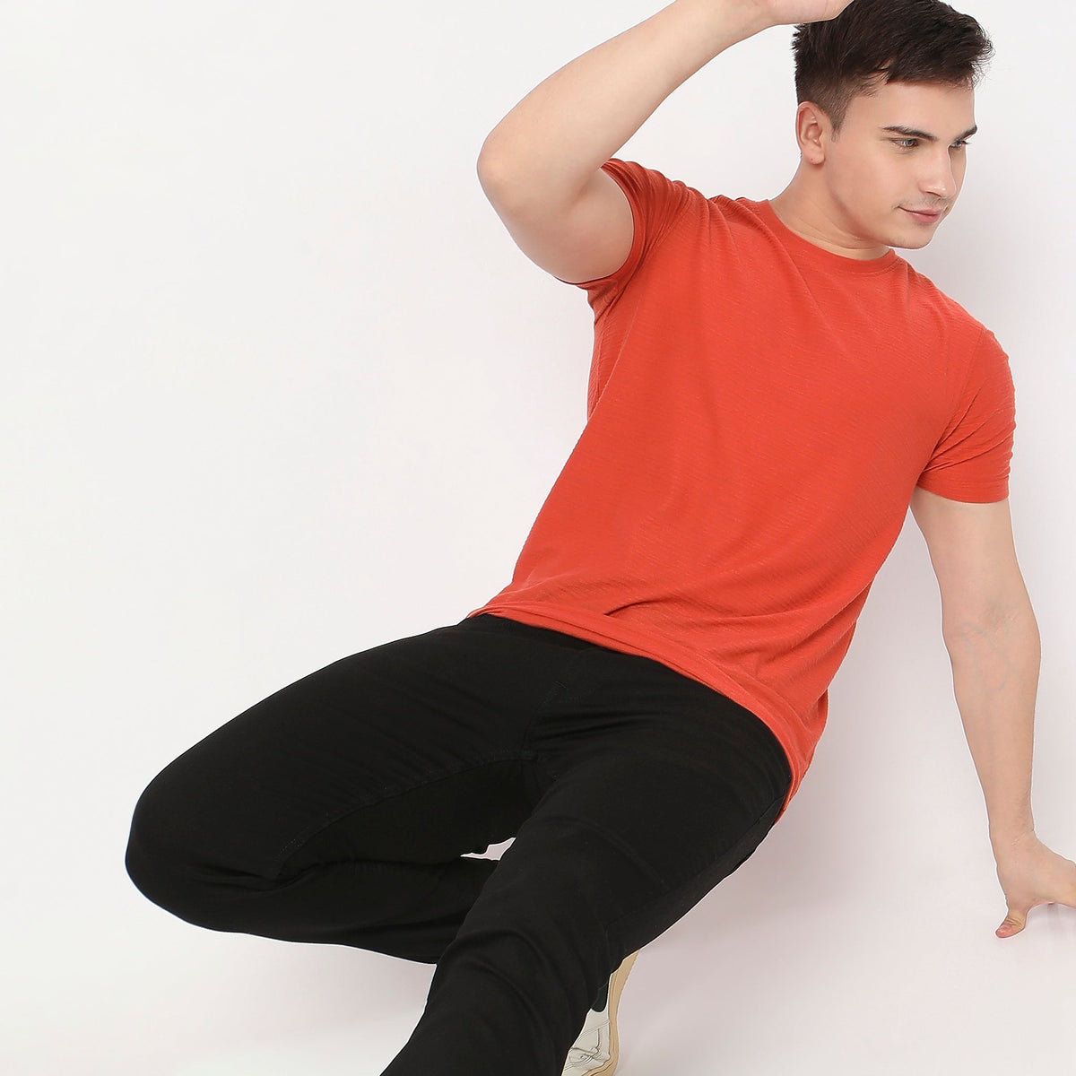 Men Wearing Regular Fit Structured T-Shirt