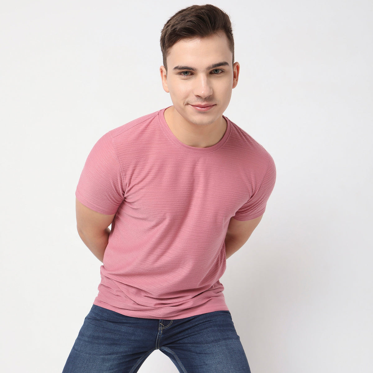 Men Wearing Regular Fit Structured T-Shirt