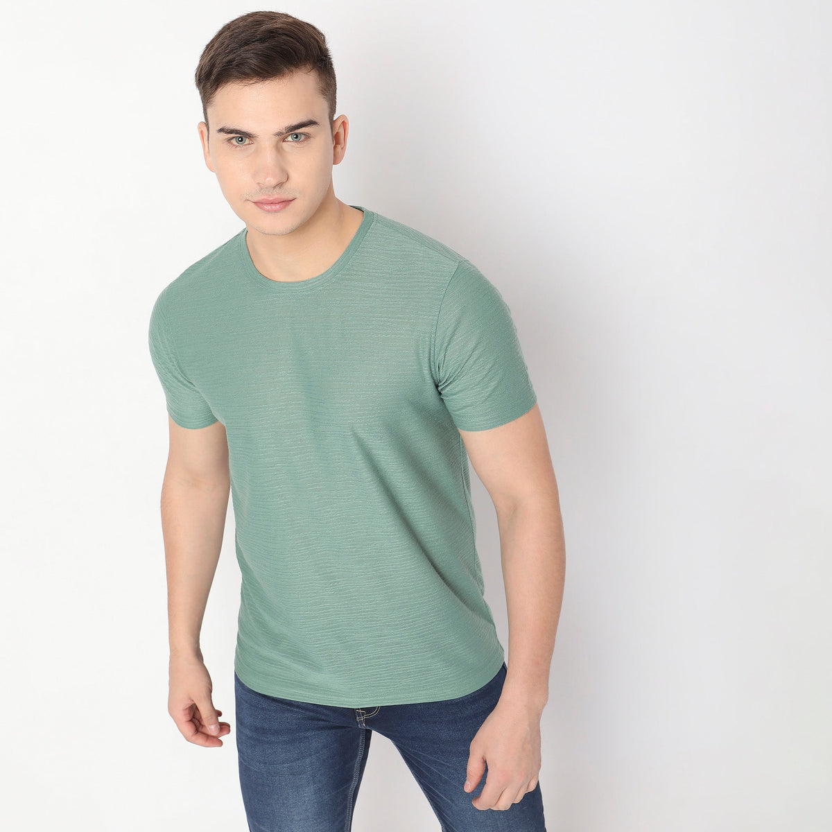 Men Wearing Regular Fit Structured T-Shirt