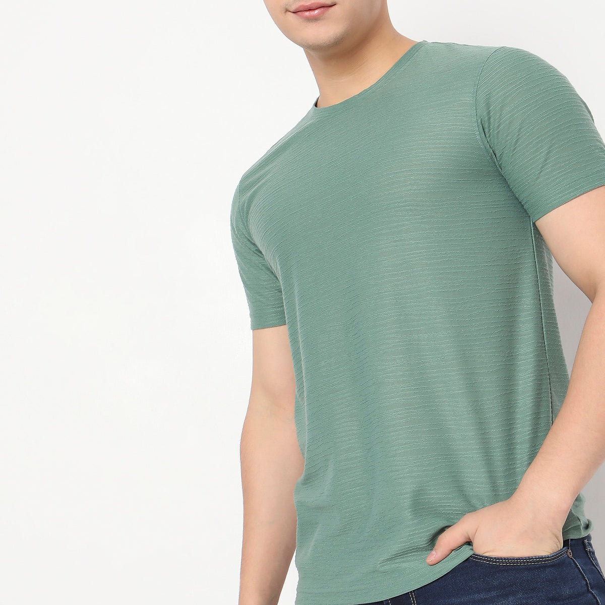 Men Wearing Regular Fit Structured T-Shirt