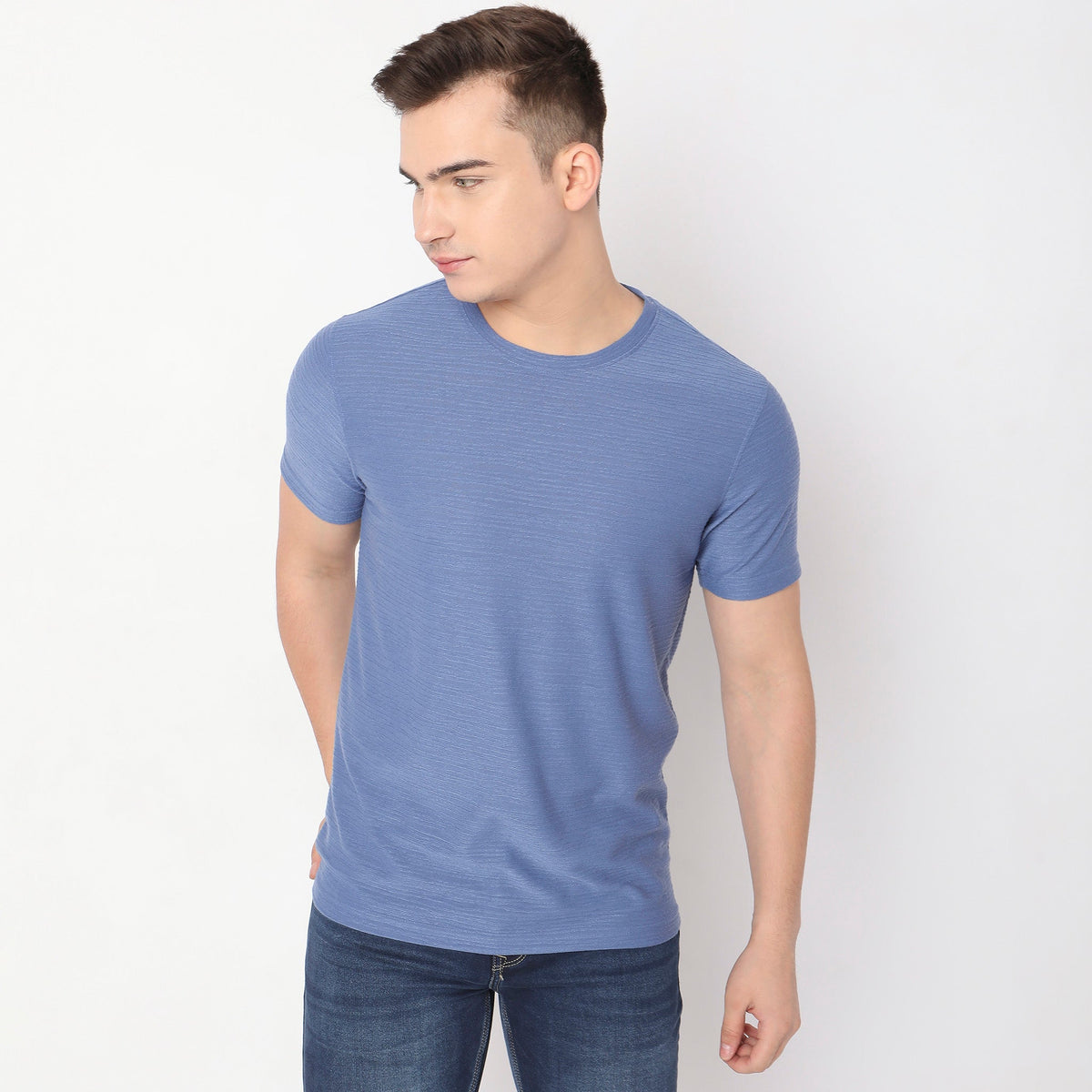 Men Wearing Regular Fit Structured T-Shirt