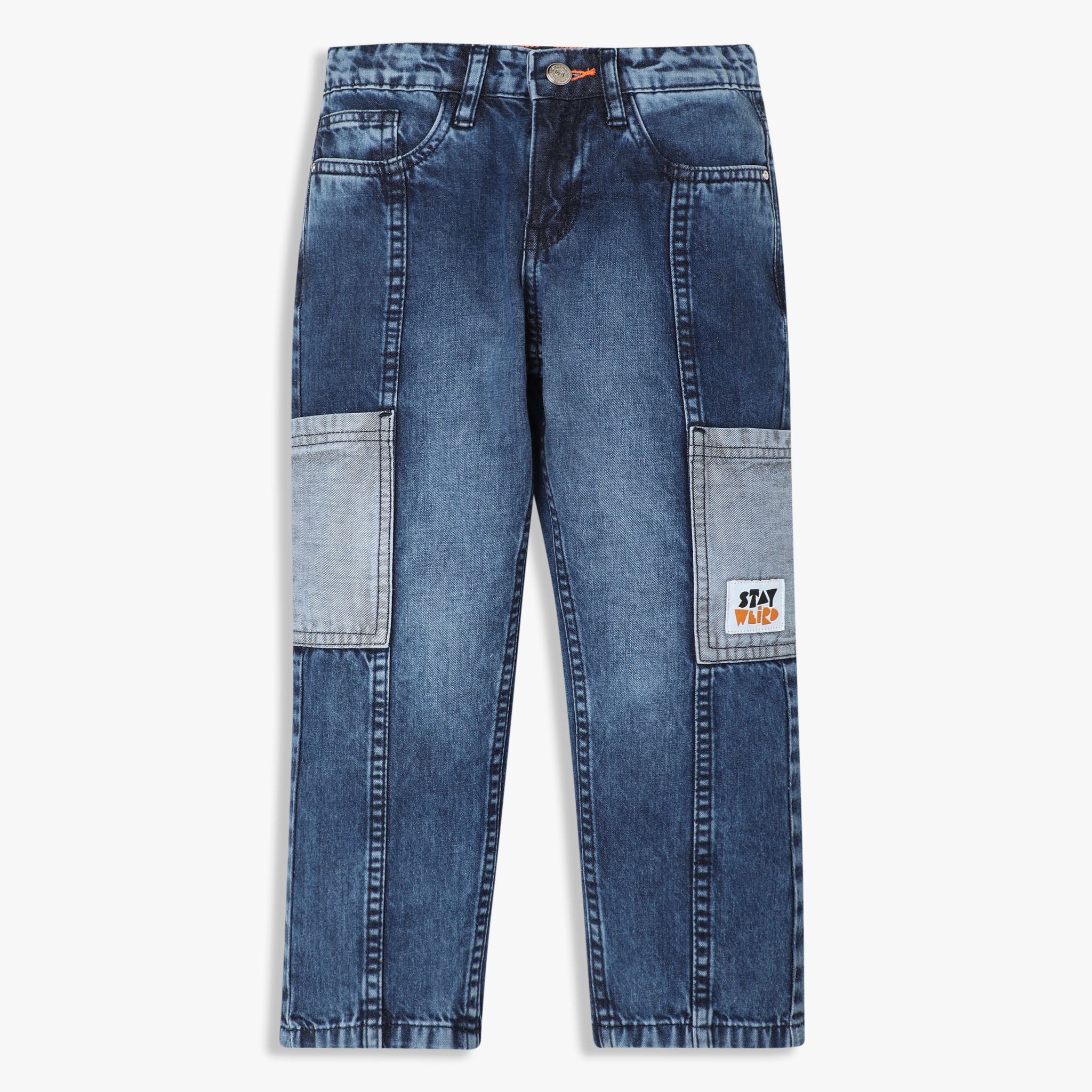 Straight Fit Indigo Boys Denim Jeans with Reversed Pocket