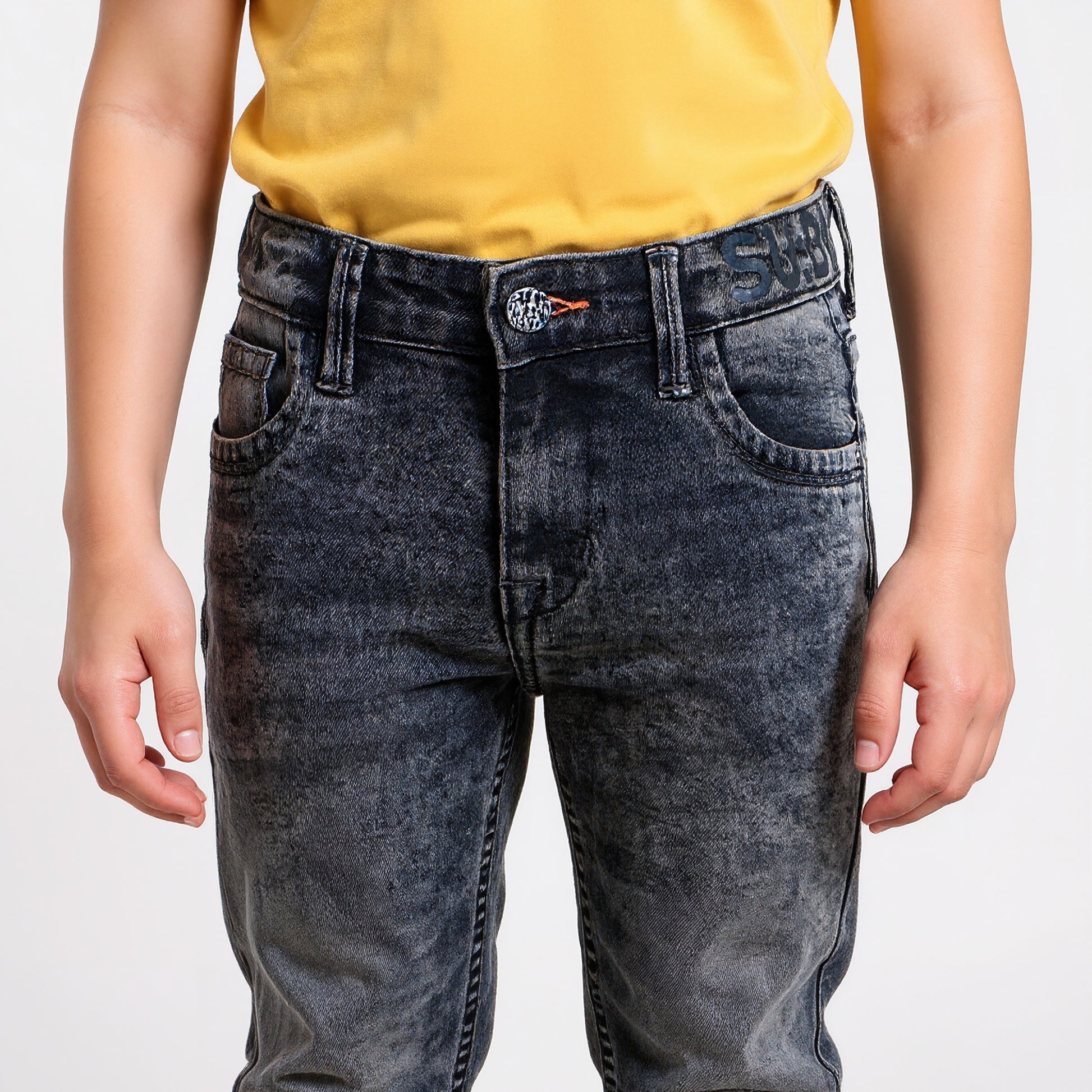 Boys Slim Fit Casual Denim With Crackel Effect