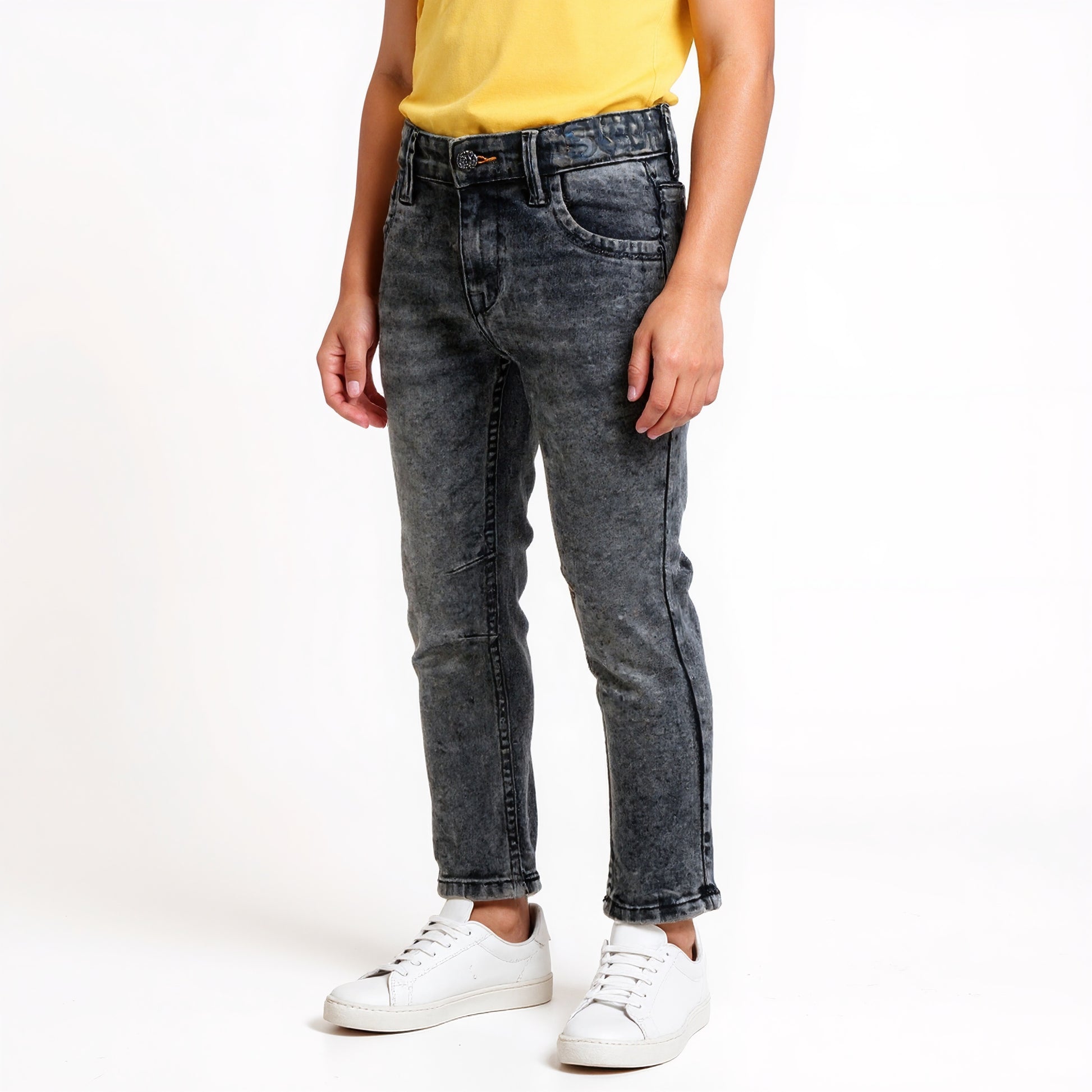 Boys Slim Fit Casual Denim With Crackel Effect