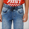 Boys Havily Washed Denim Jogger With Cut and Sew Details