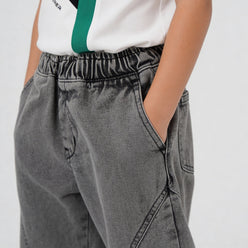 Boys Comfortabel Loose Fit Cargo Jorts With Heavily Washed