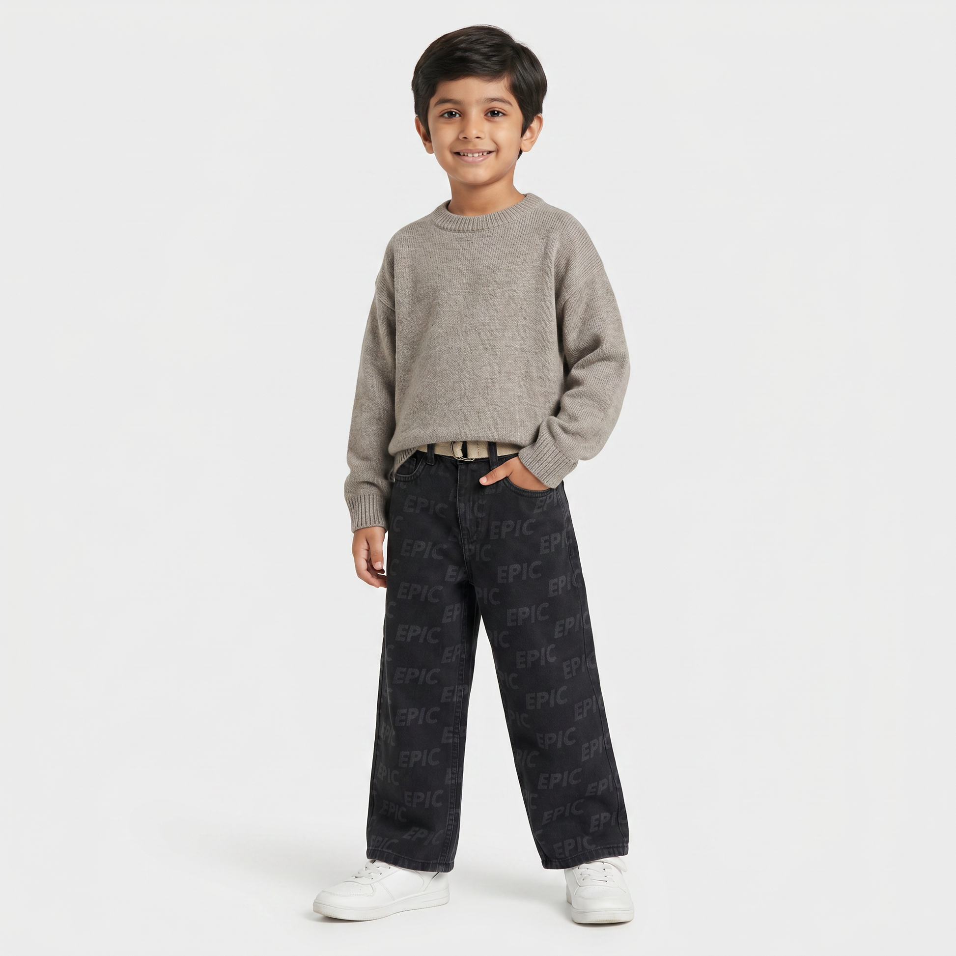 Boys Cotton Laser Print Mid Rise Pants