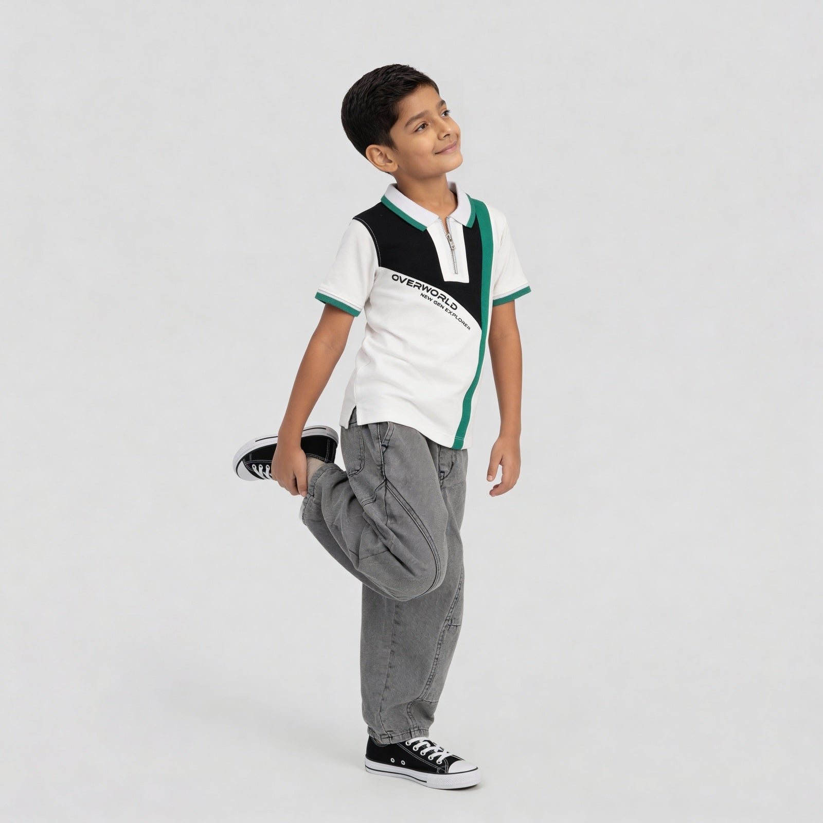 Boys Adventure Cut & Sew Polo T-Shirt With Zipper