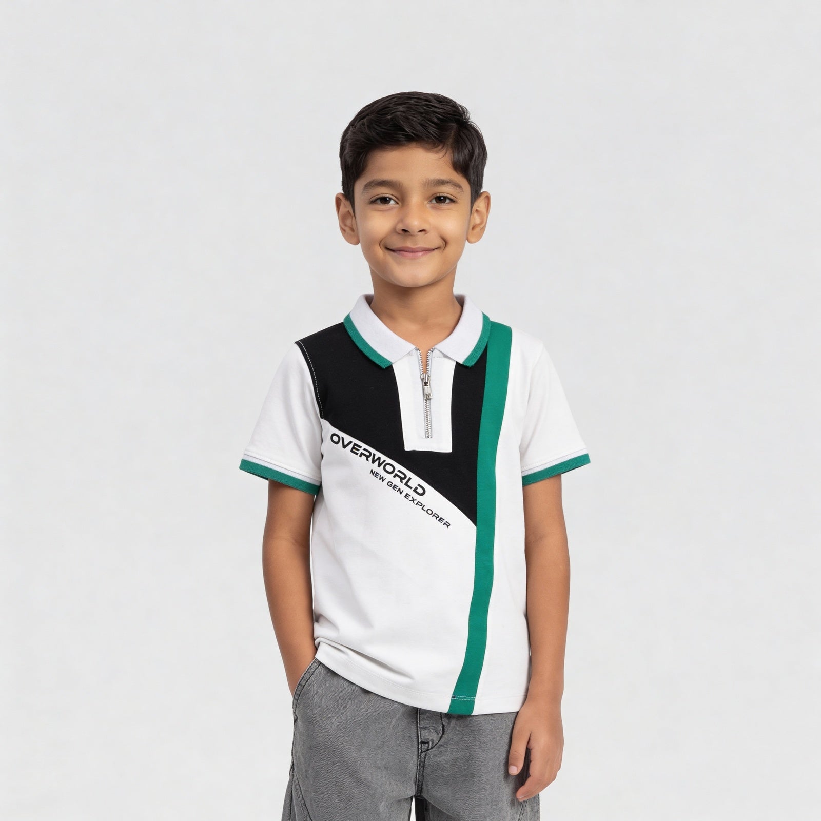 Boys Adventure Cut & Sew Polo T-Shirt With Zipper