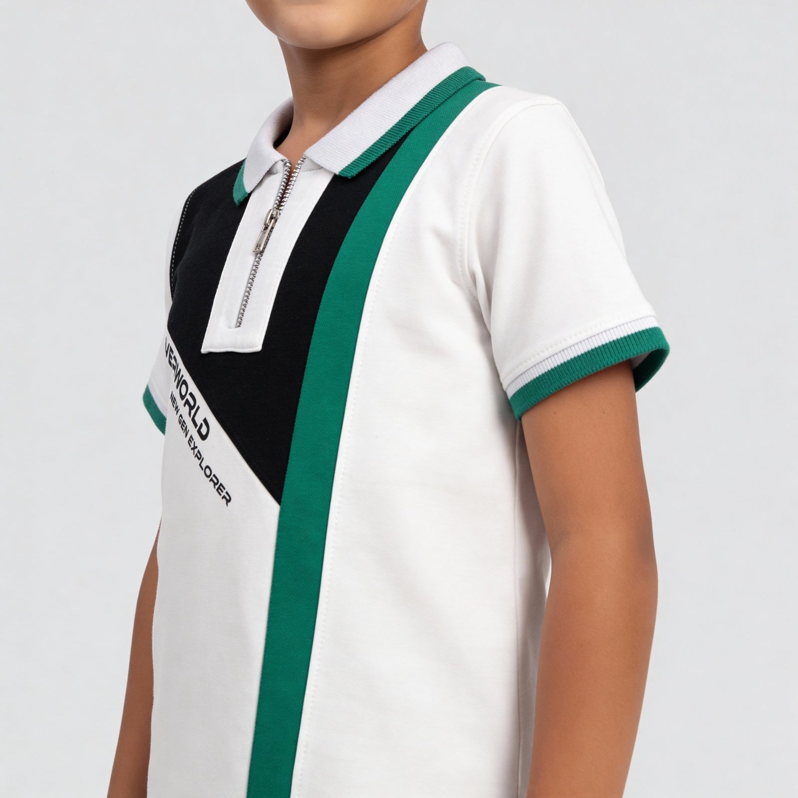 Boys Adventure Cut & Sew Polo T-Shirt With Zipper