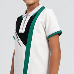 Boys Adventure Cut & Sew Polo T-Shirt With Zipper