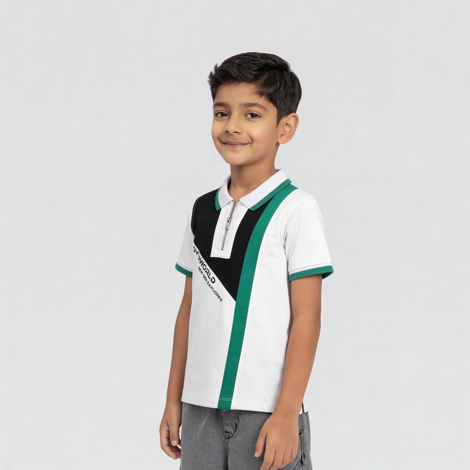 Boys Adventure Cut & Sew Polo T-Shirt With Zipper