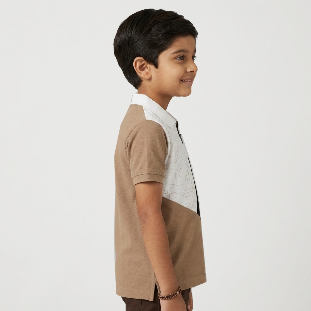 Boys Cotton Cut and Sew Zipper Polo T-Shirt