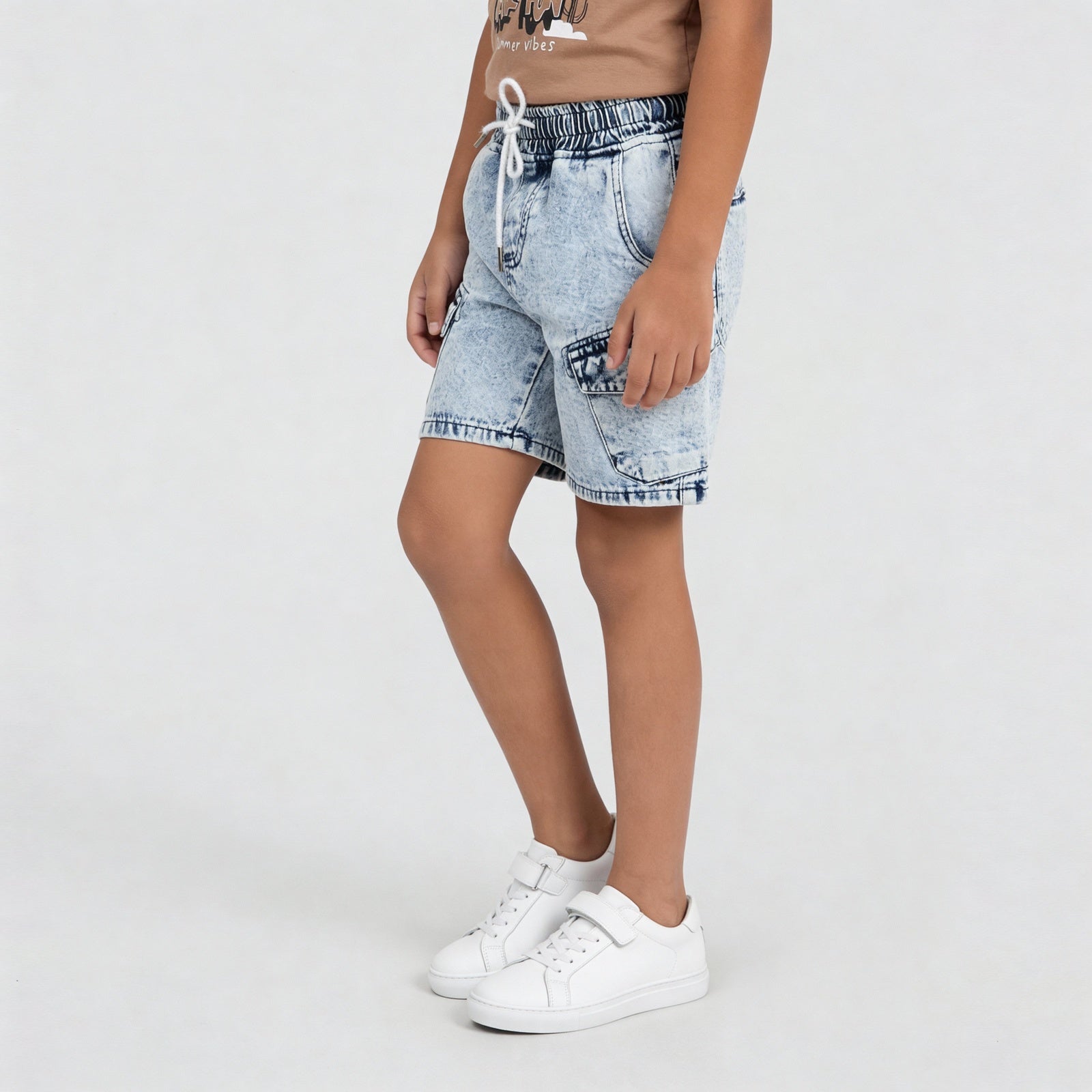 Boys Cotton Solid Casual Double Pocket Shorts