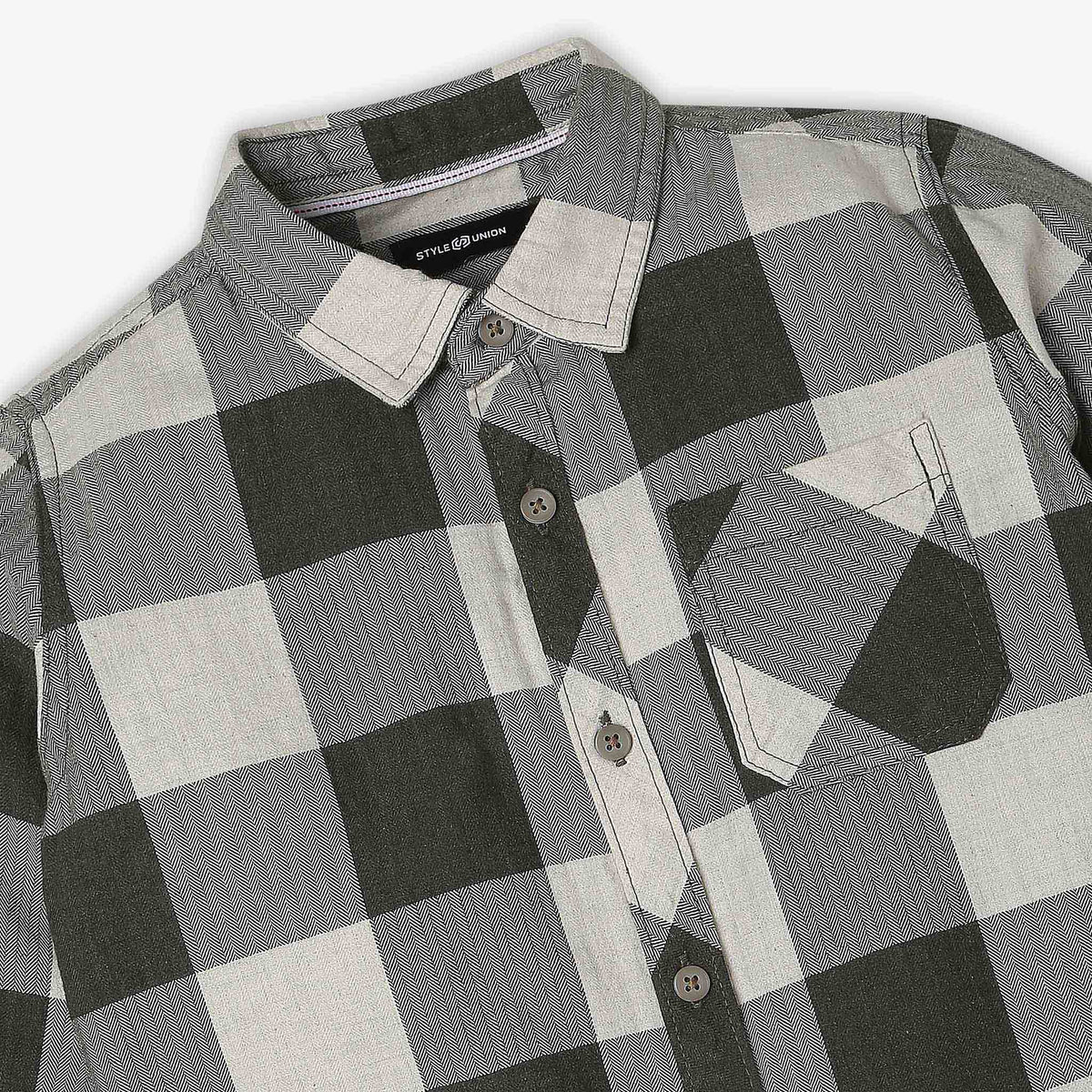 Boys Regular Fit Checkered Shirt Collar Shirt