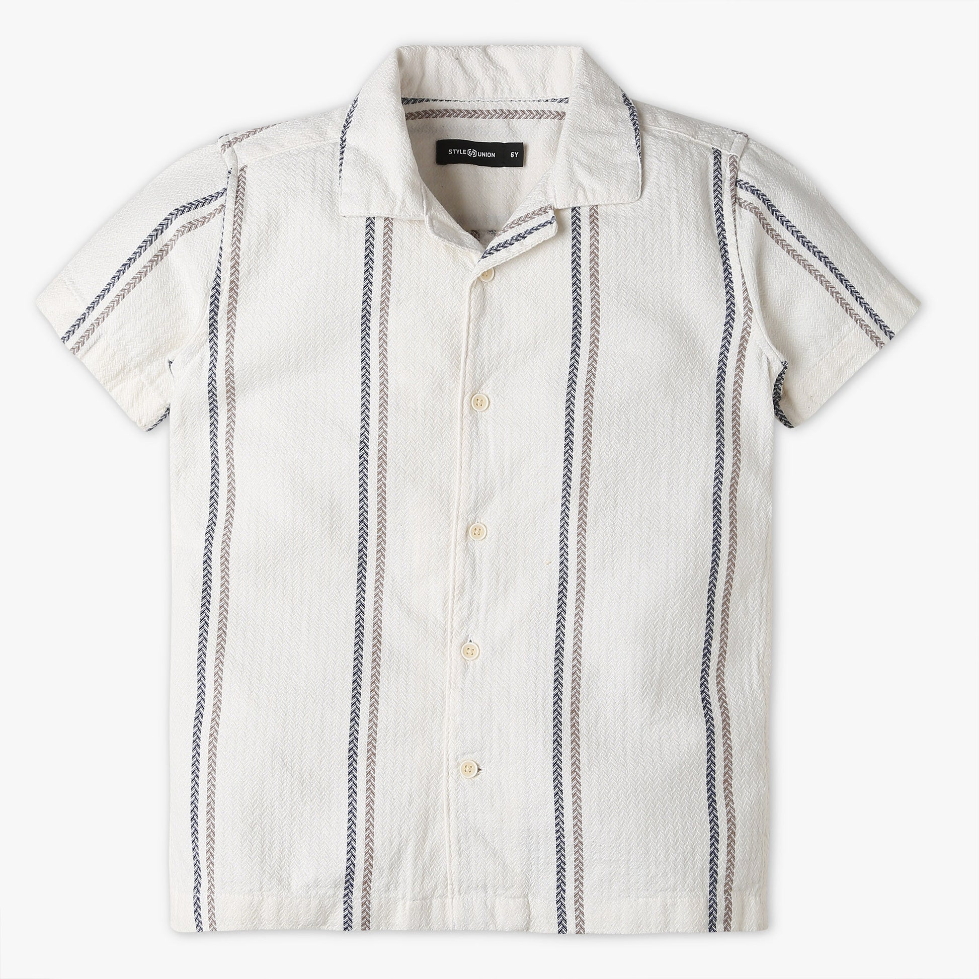 Boys Regular Fit Striped Shirt Collar Shirt