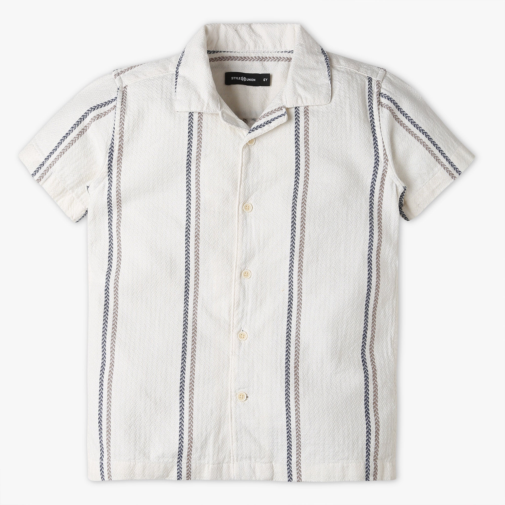 Boys Regular Fit Striped Shirt Collar Shirt