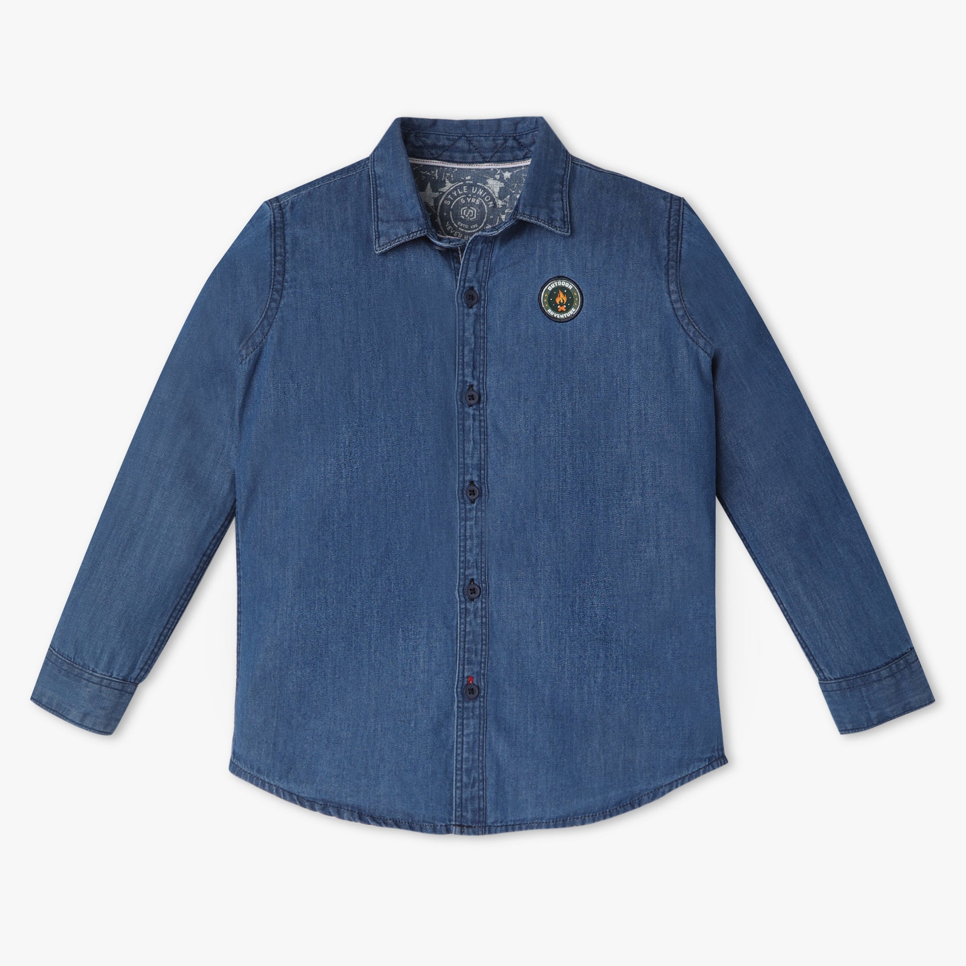 Boys Solid Collar Full Length Sleeve Relaxed Fit Shirt