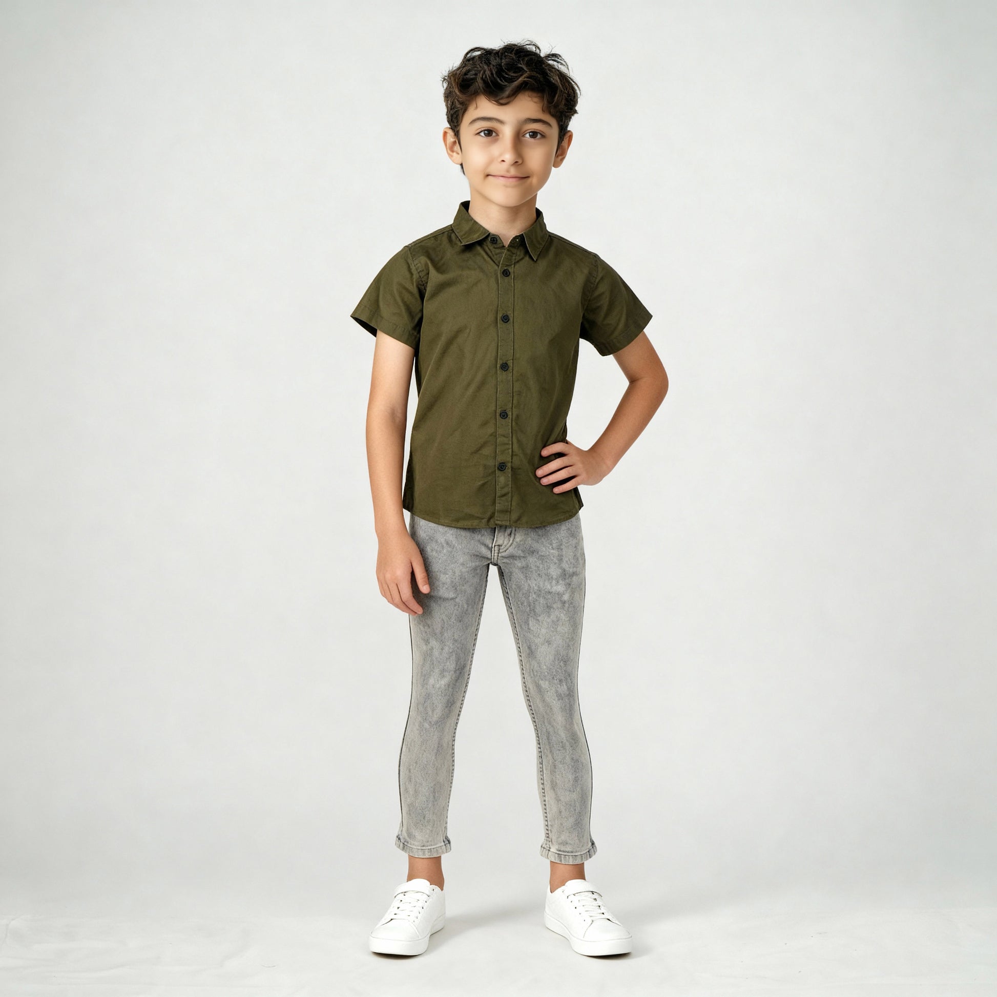 Boys Half Sleeve Shirt Collar Solid Shirt