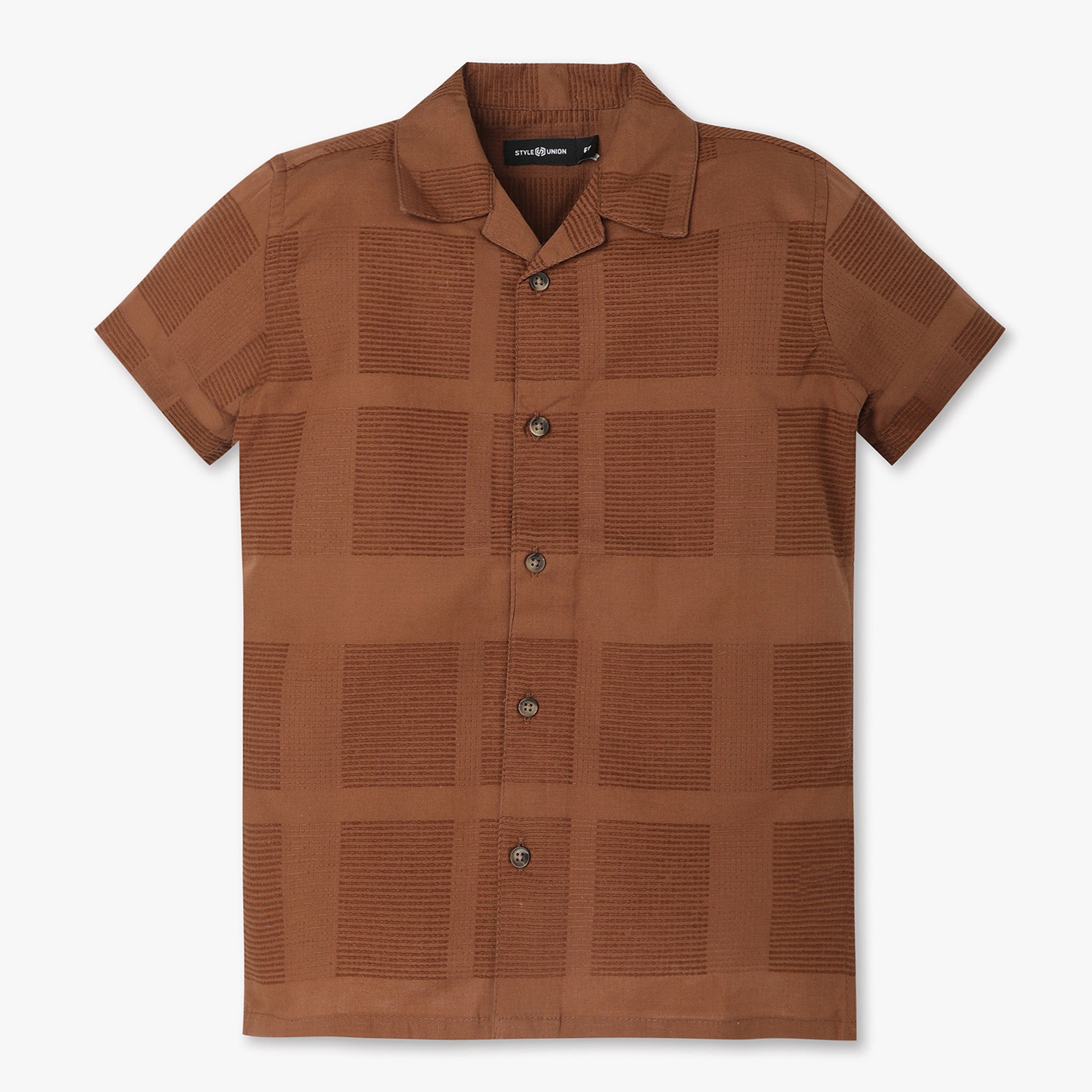 Boys Regular Fit Cut and Sew Camp Collar Shirt