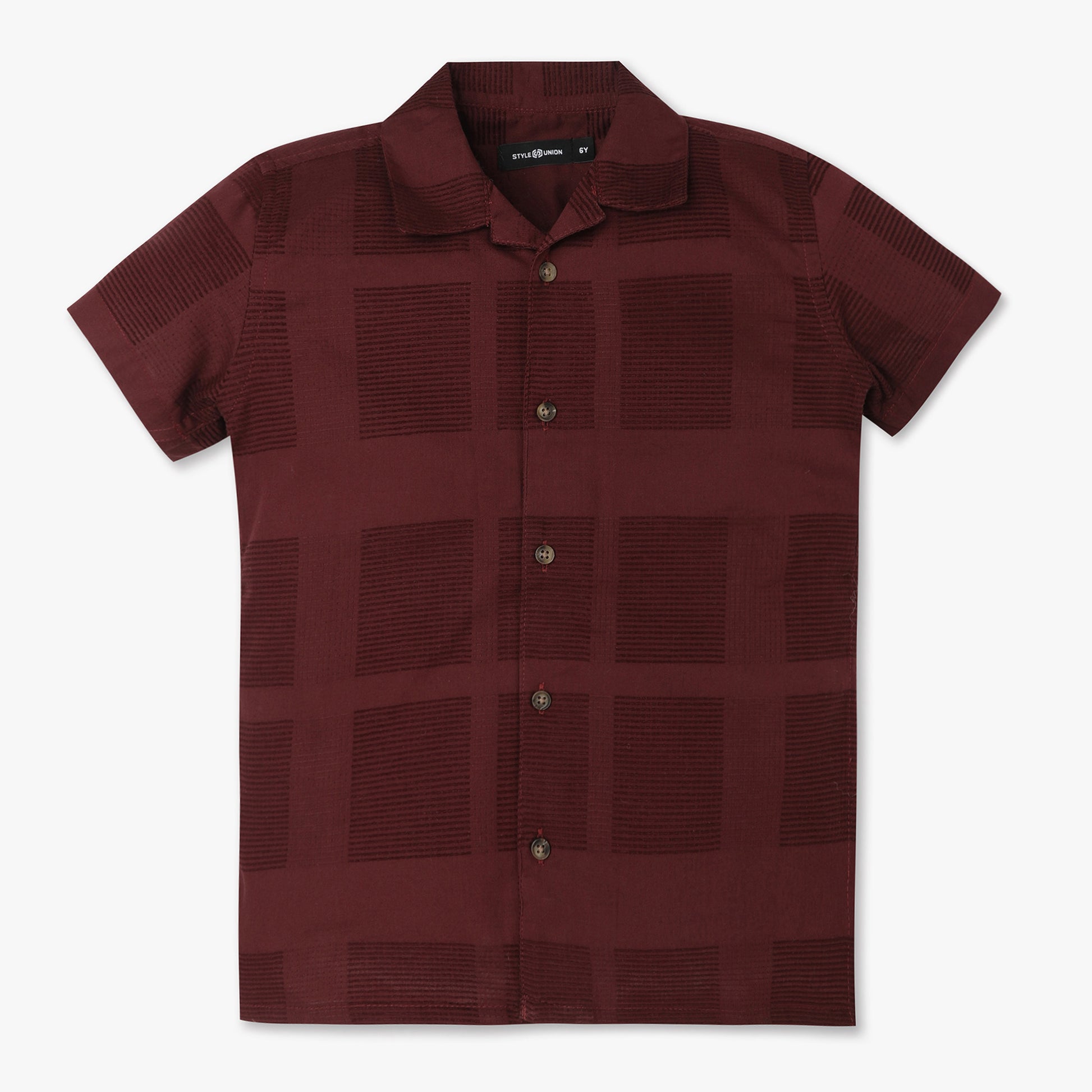 Boys Regular Fit Cut and Sew Camp Collar Shirt
