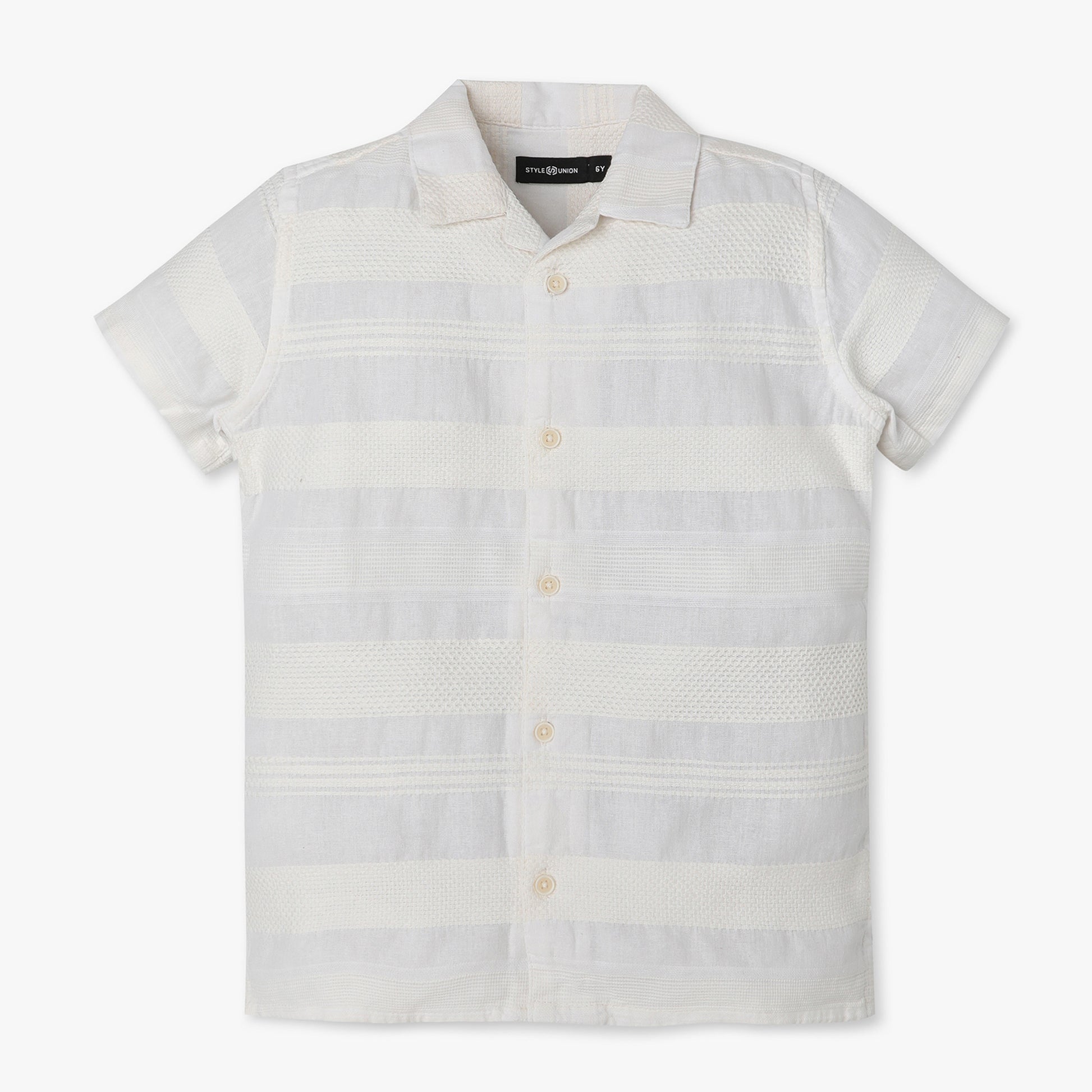 Boys Regular Fit Cut and Sew Camp Collar Shirt