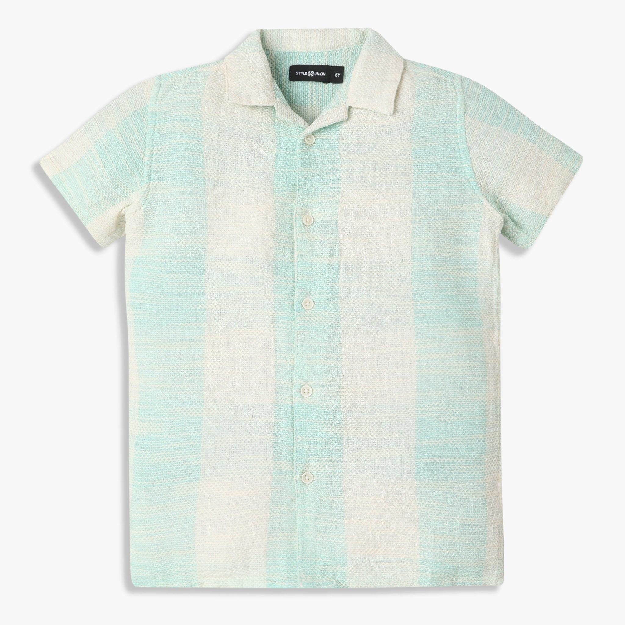 Boys Regular Fit Cut and Sew Camp Collar Shirt