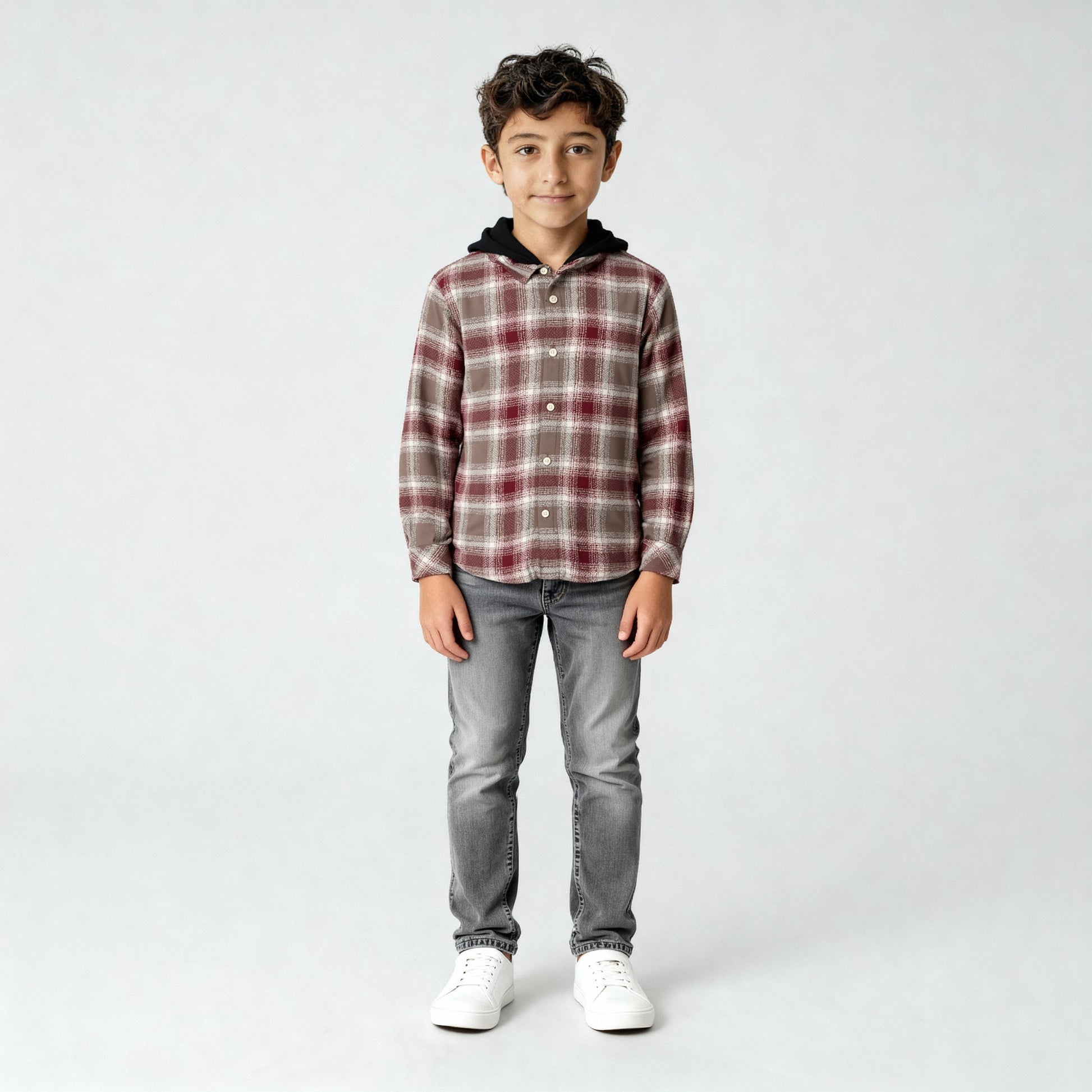 Boys Cotton Checkered Hoodie Shirt