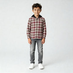 Boys Cotton Checkered Hoodie Shirt