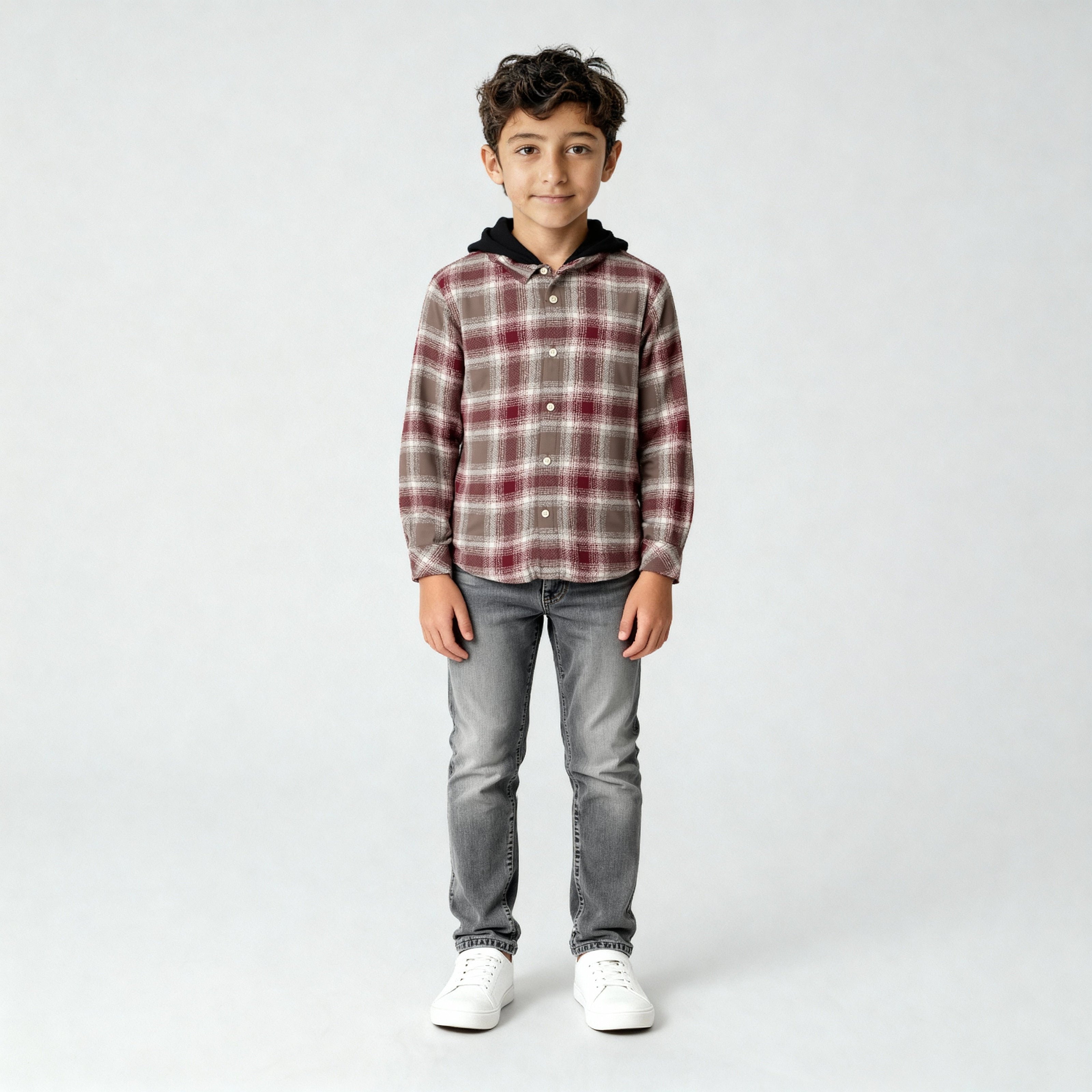 Boys Cotton Checkered Hoodie Shirt