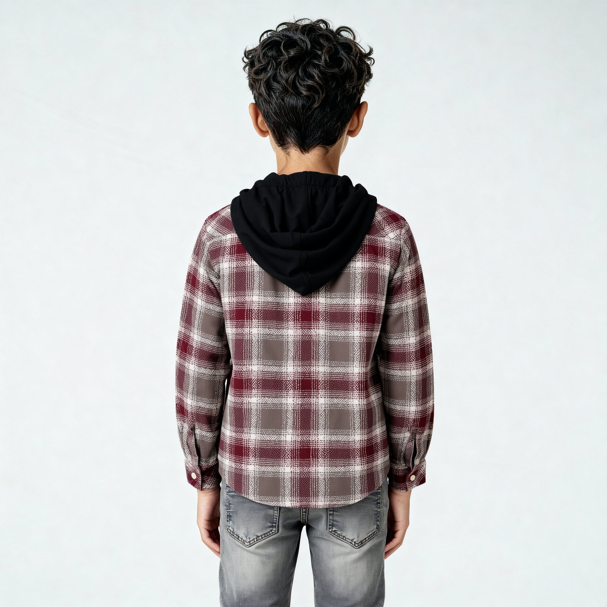Boys Cotton Checkered Hoodie Shirt