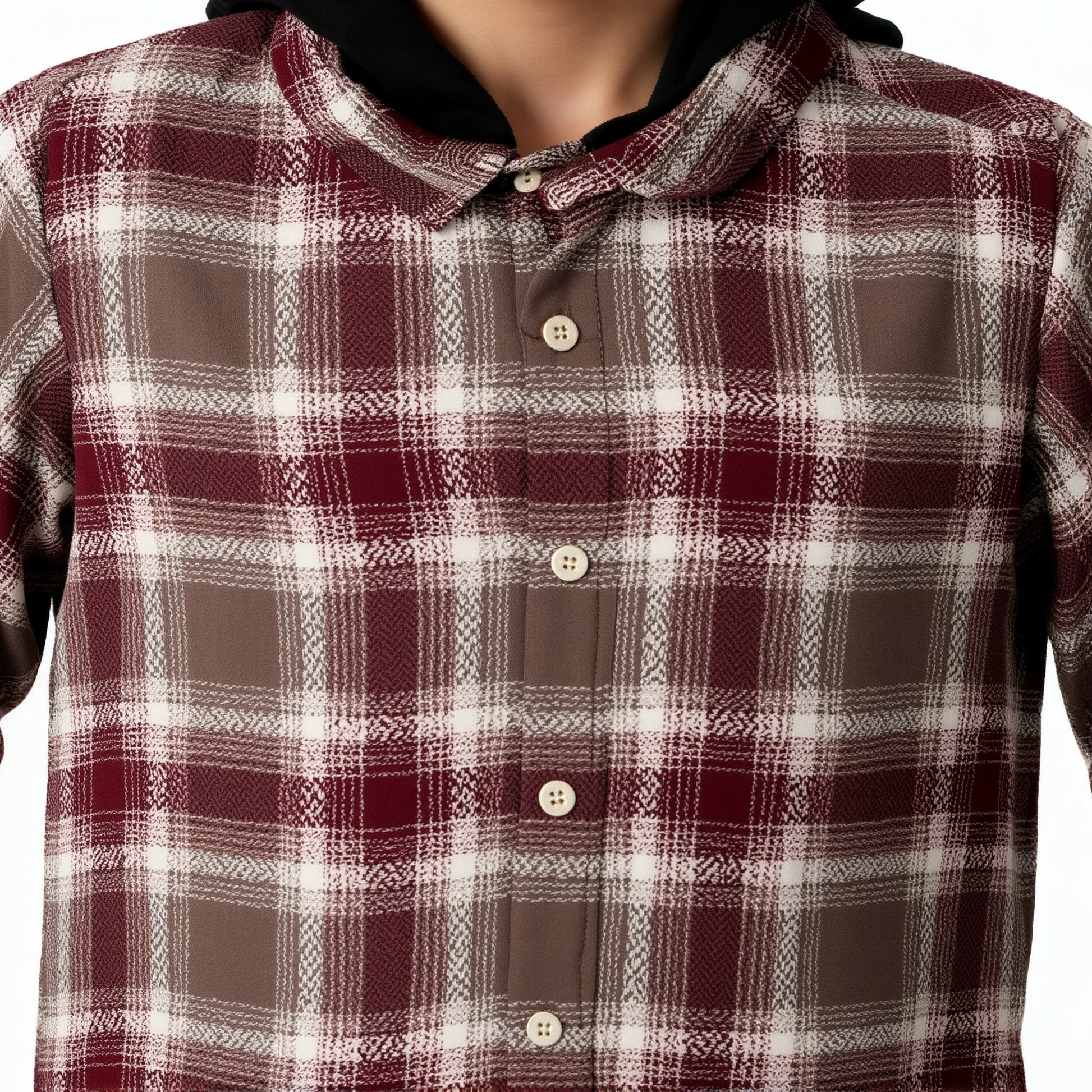 Boys Cotton Checkered Hoodie Shirt