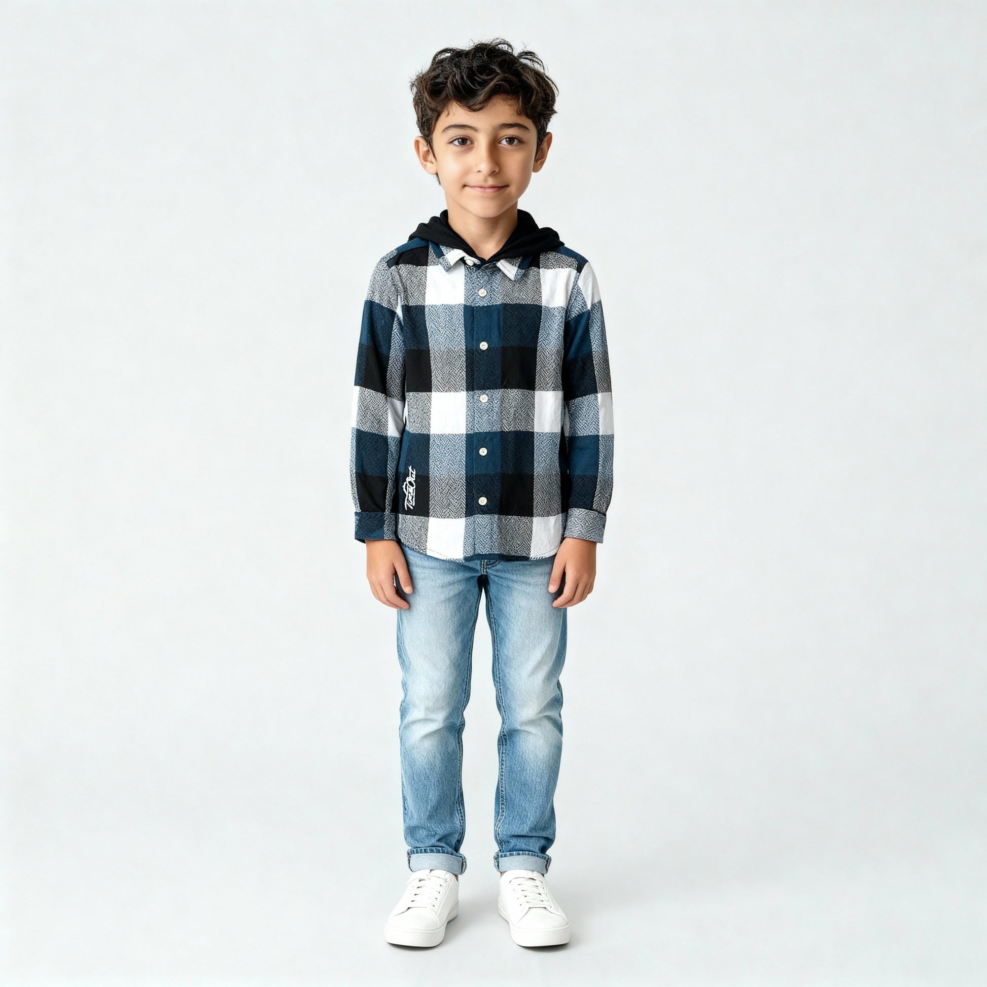 Boys Cotton Checkered Hoodie Shirt