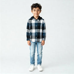 Boys Cotton Checkered Hoodie Shirt