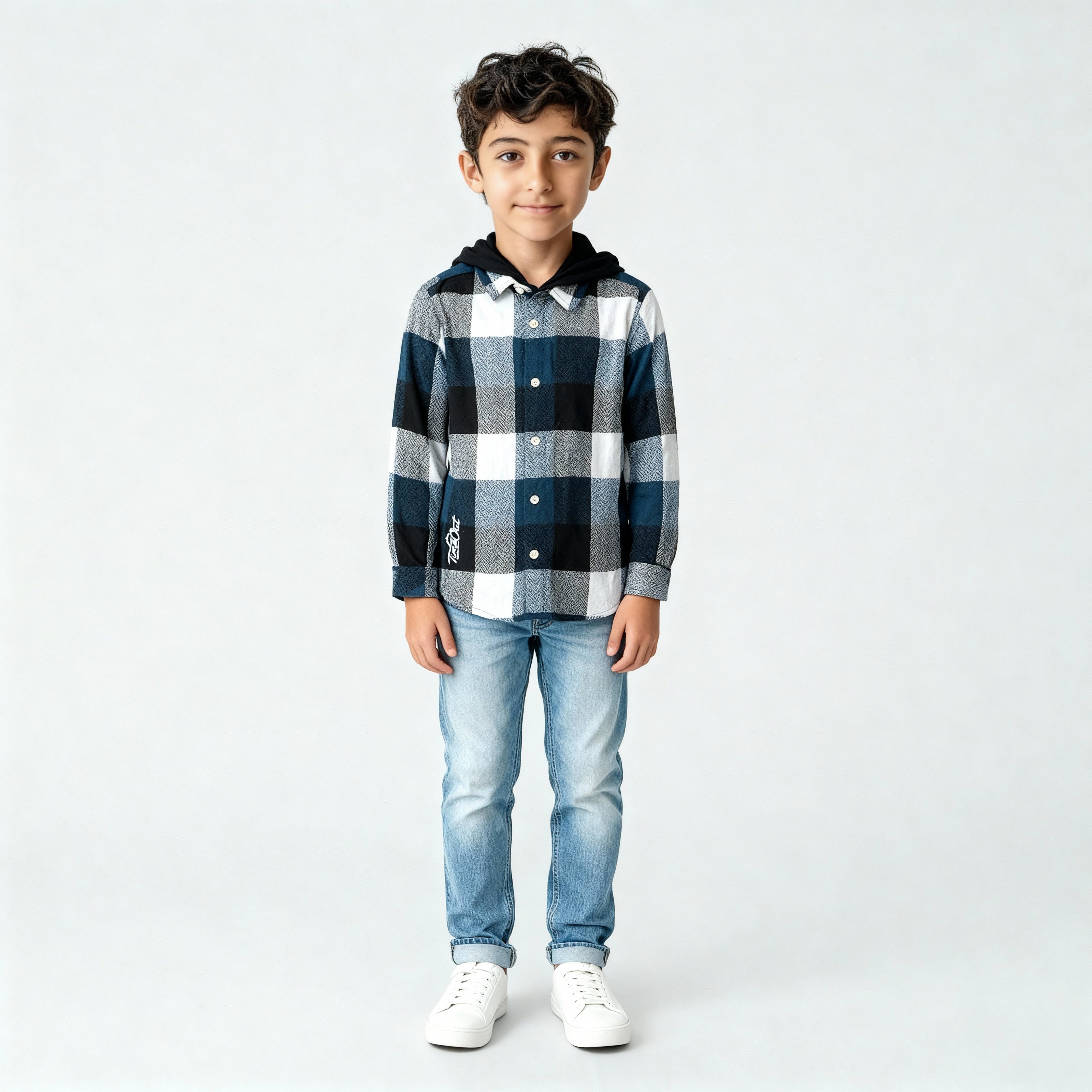 Boys Cotton Checkered Hoodie Shirt