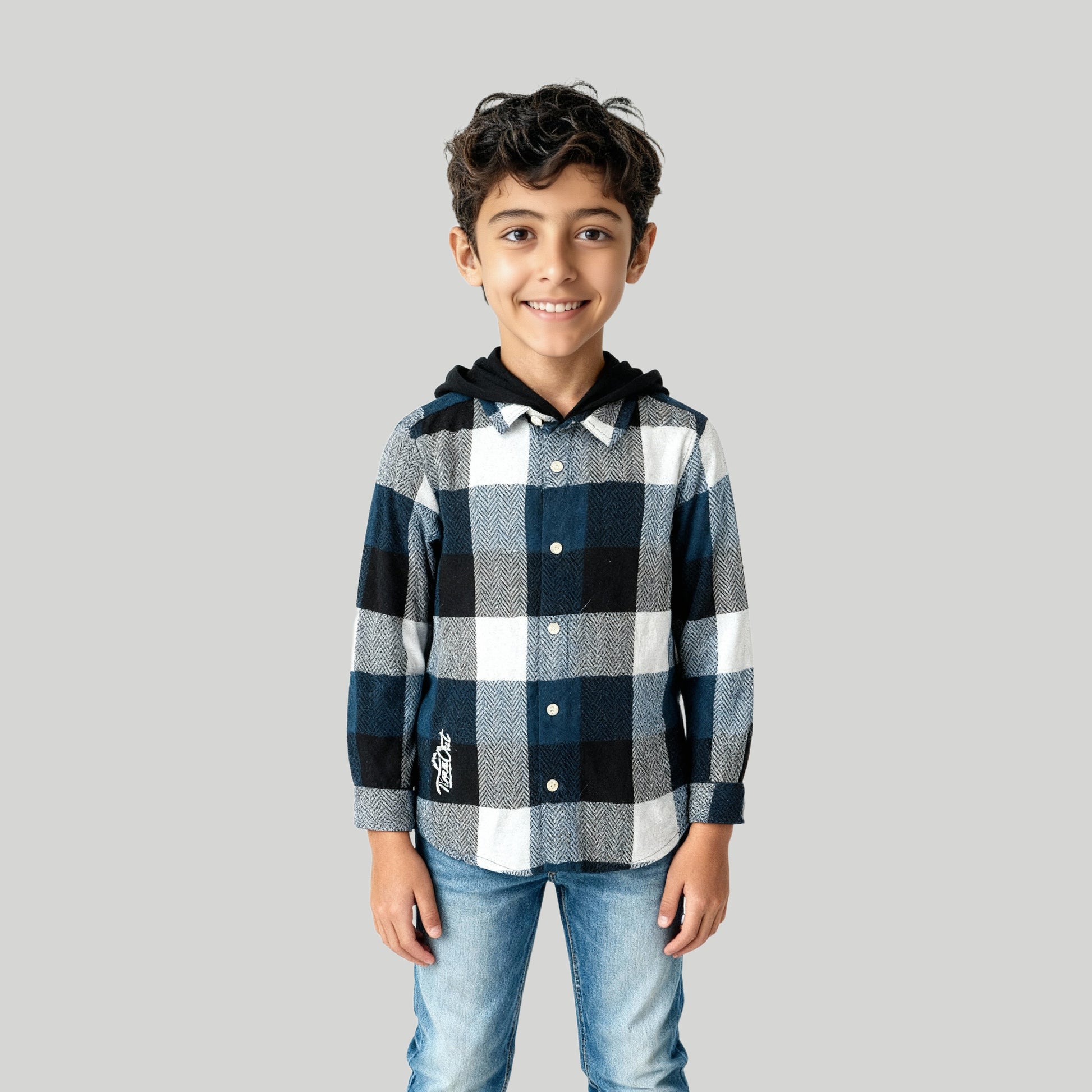 Boys Cotton Checkered Hoodie Shirt